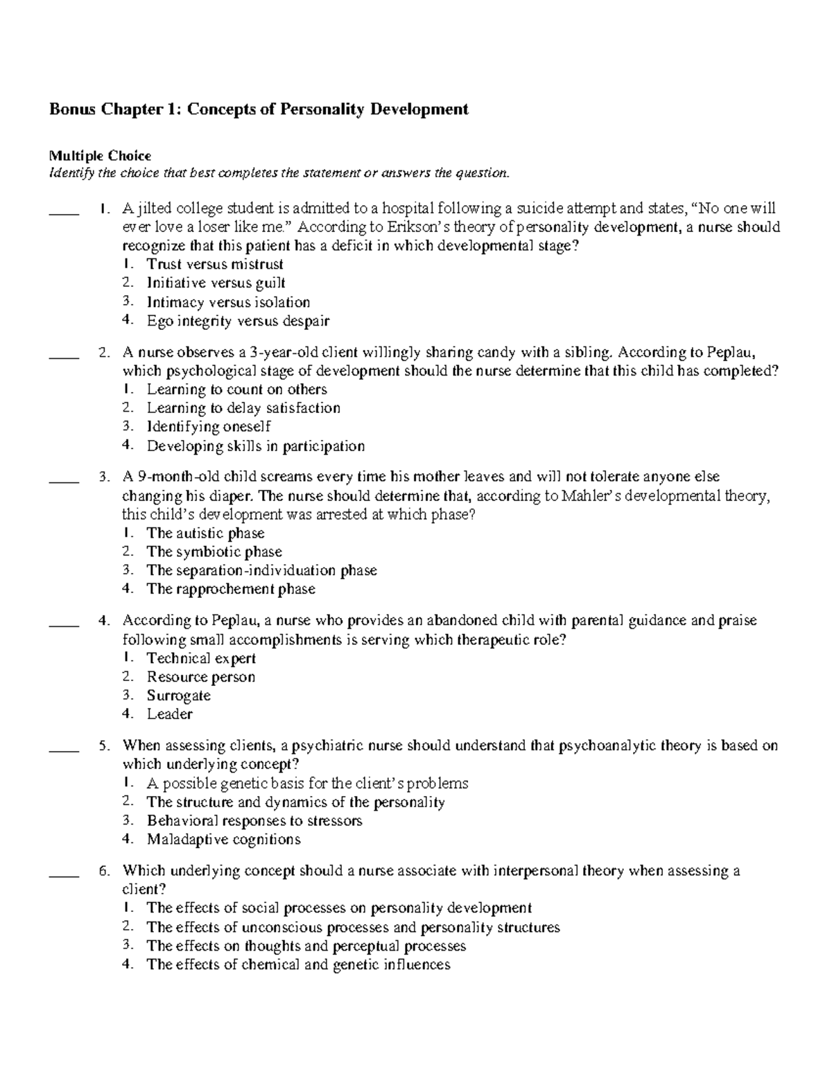 2022 Psych Test Bank Bonus Chapter 1 Concepts Of Personality ...