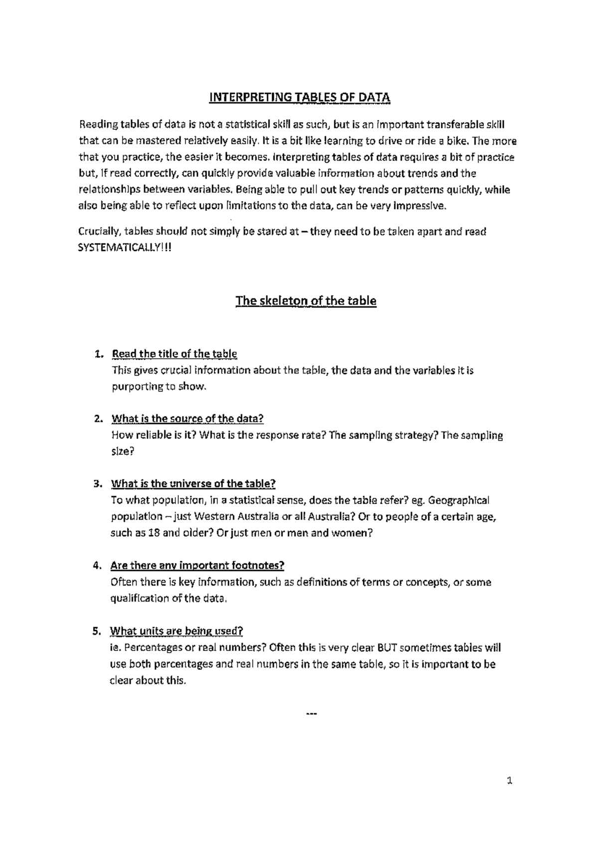 Guide to Interpreting Tables of Data - CMHL1000 - Studocu