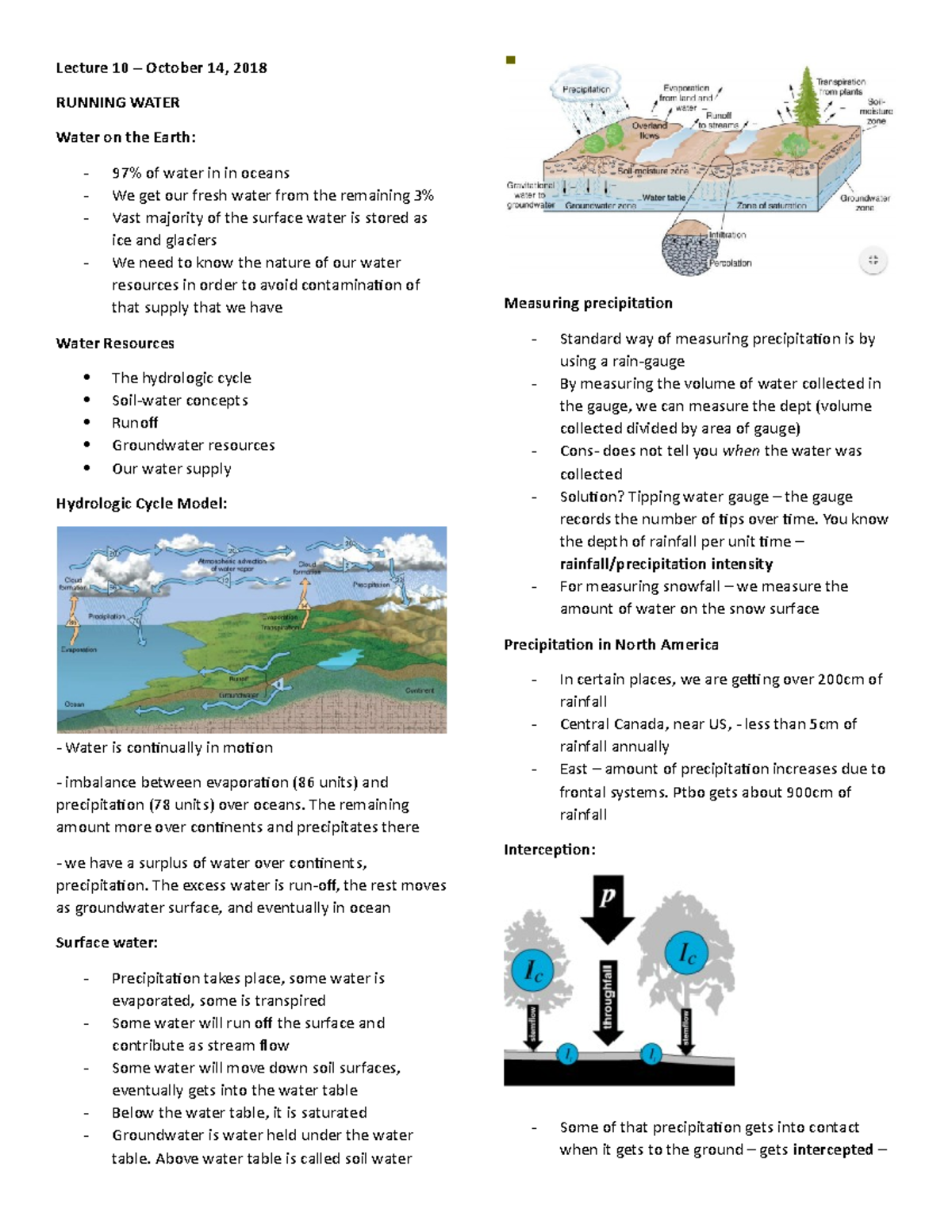 Lecture 10 - Running Water - Lecture 10 – October 14, 2018 RUNNING ...