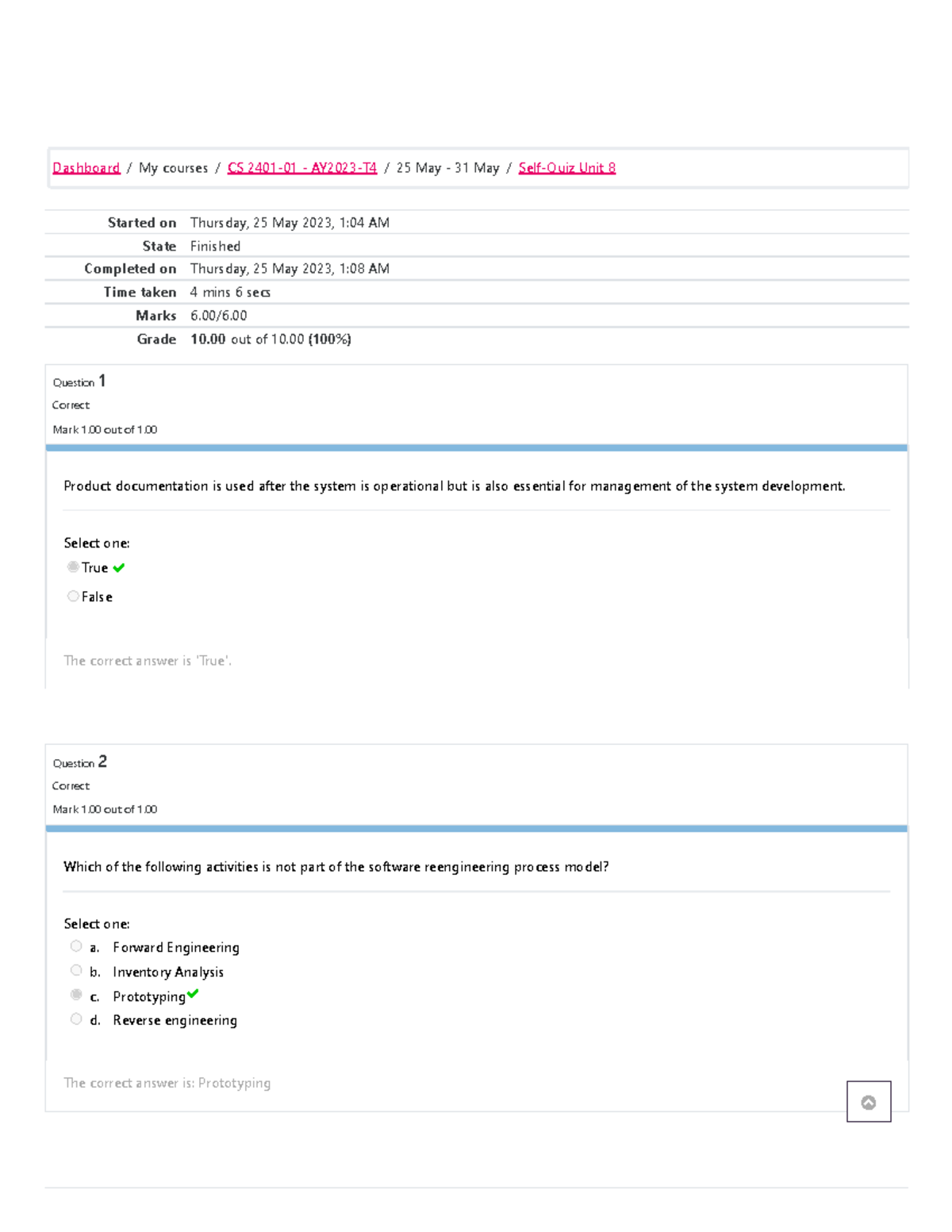 CS 2401 - Software Engineering 1 Self-Quiz Unit 8 - Started on Thursday ...