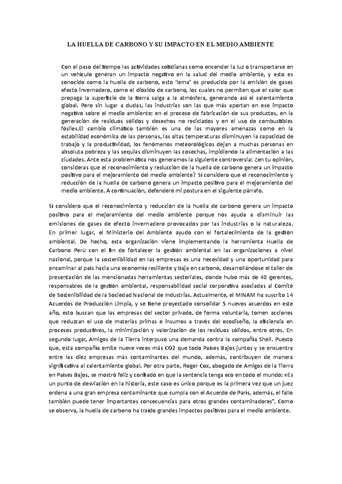 Version Final - Te quiero - LA HUELLA DE CARBONO Y SU IMPACTO EN EL ...