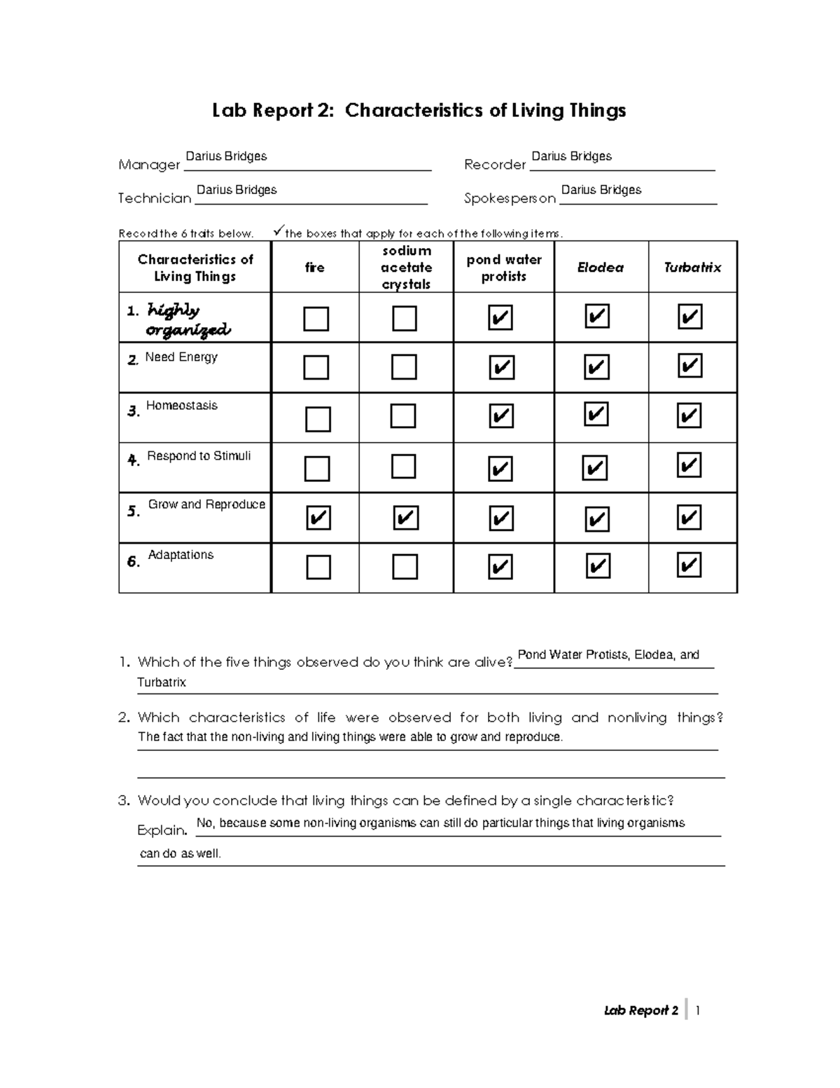 02 Lab Report 2 Characteristics Of Life Darius Bridges Lab Report 2 1 Lab Report 2 Studocu