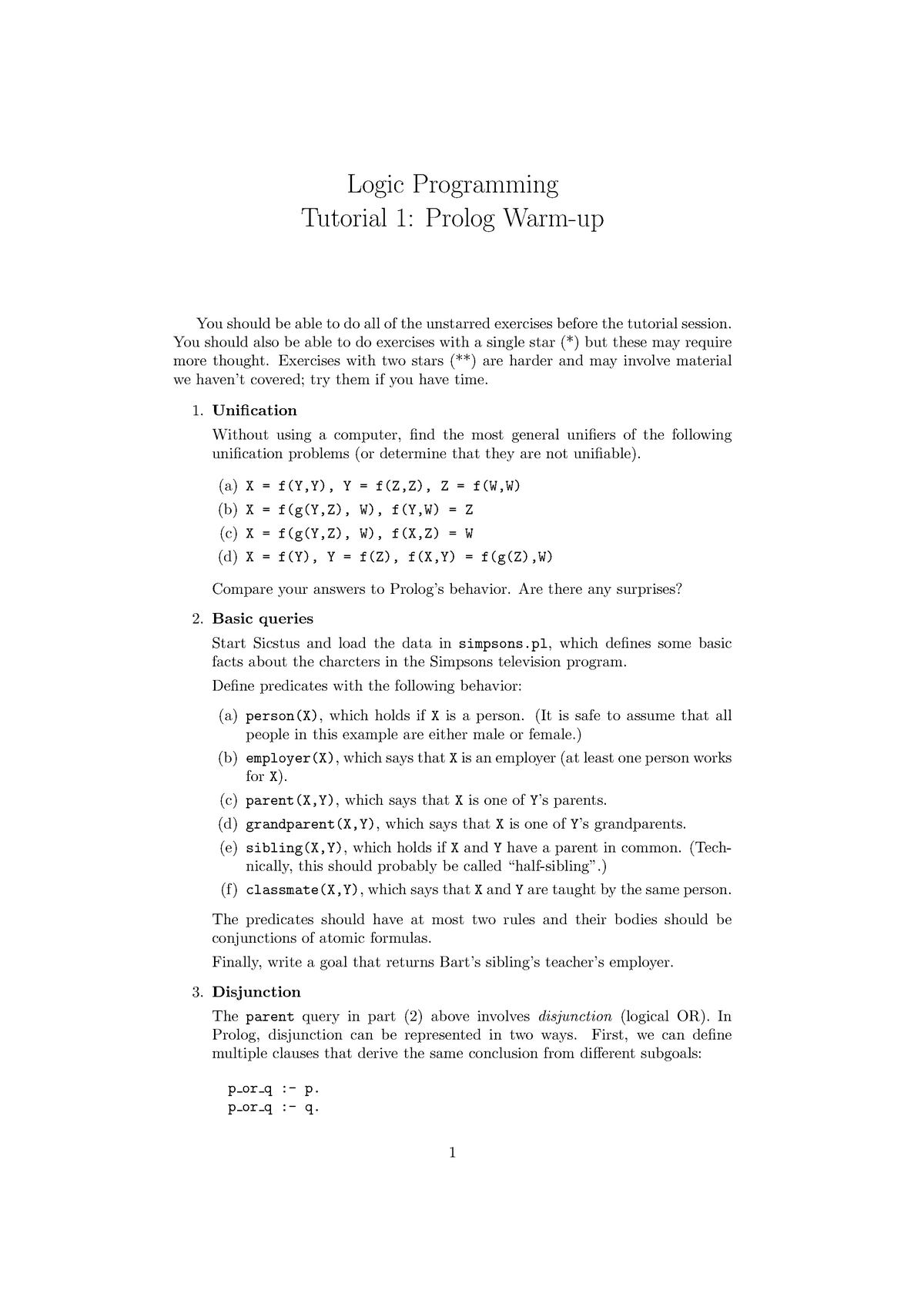 Tutorial 1 Logic Programming Infr Edin Studocu