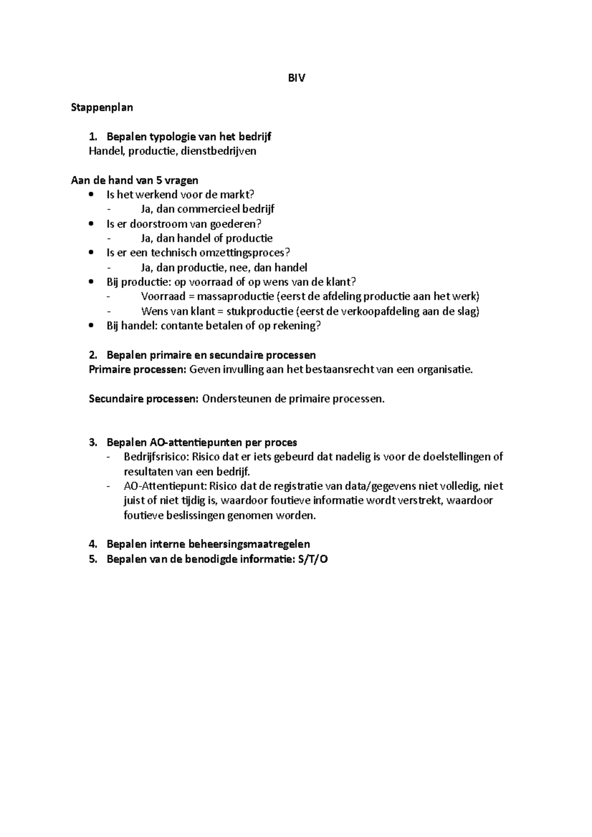 BIV - Overzicht - BIV Stappenplan Bepalen typologie van het bedrijf ...