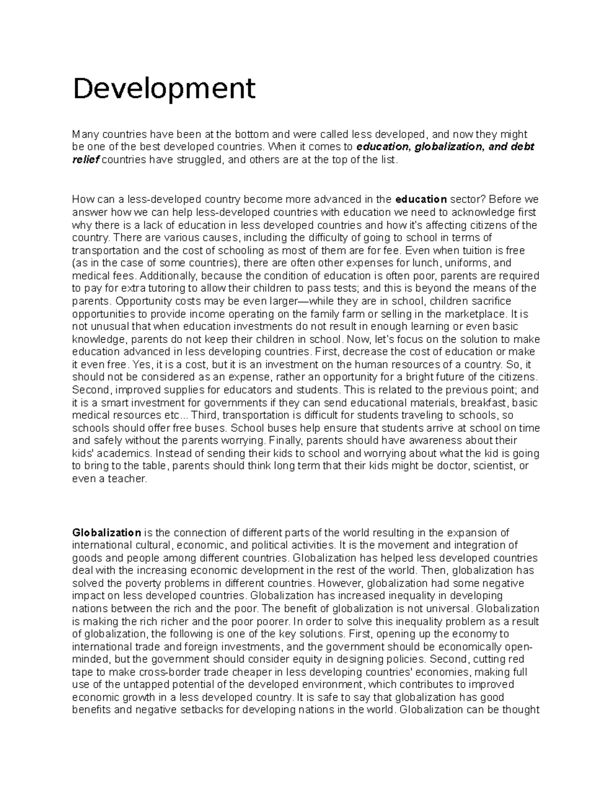 Development - lecture notes - Development Many countries have been at ...