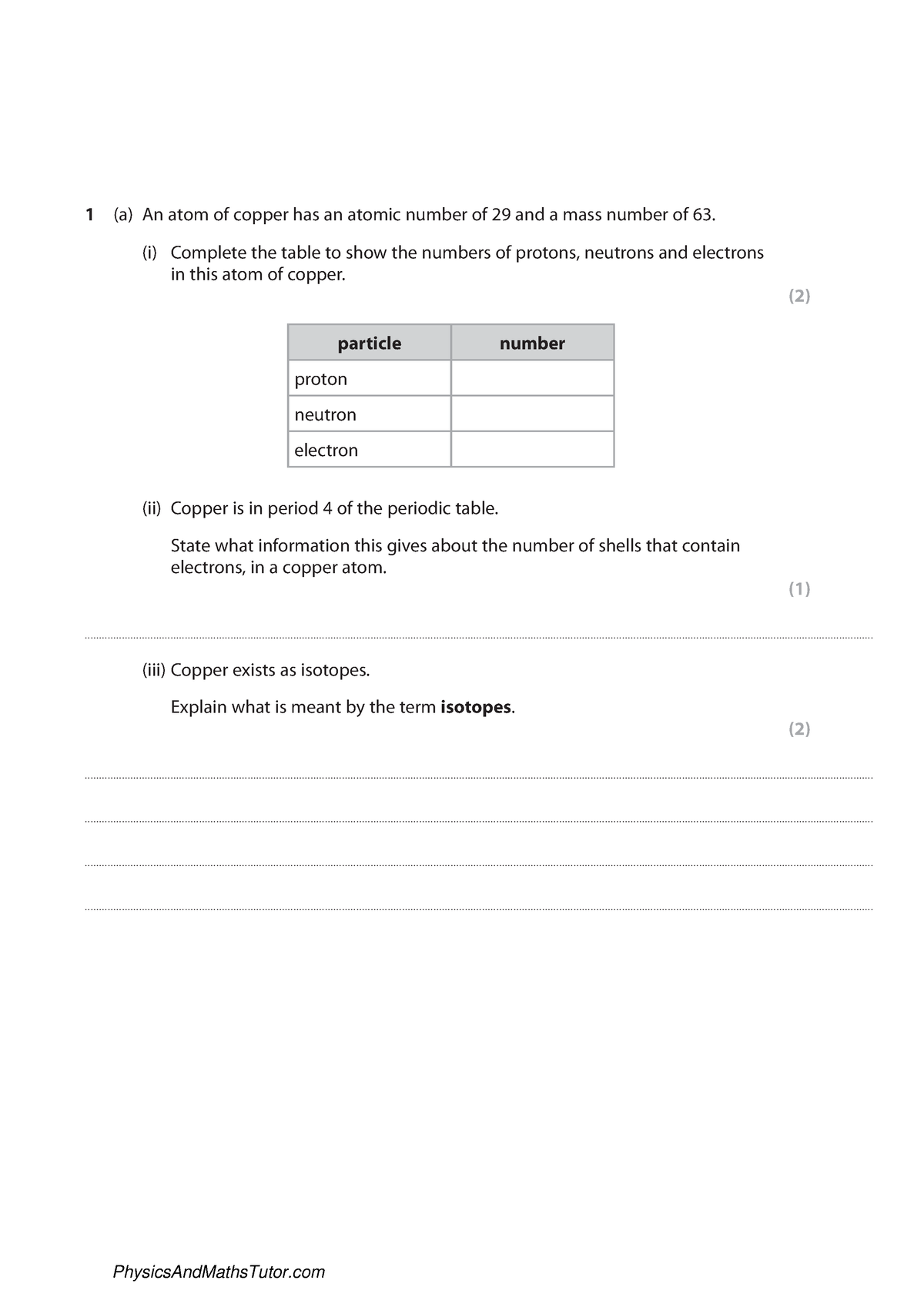 Atom of Copper: Protons Neutrons Electrons Isotopes and Relative Atomic ...