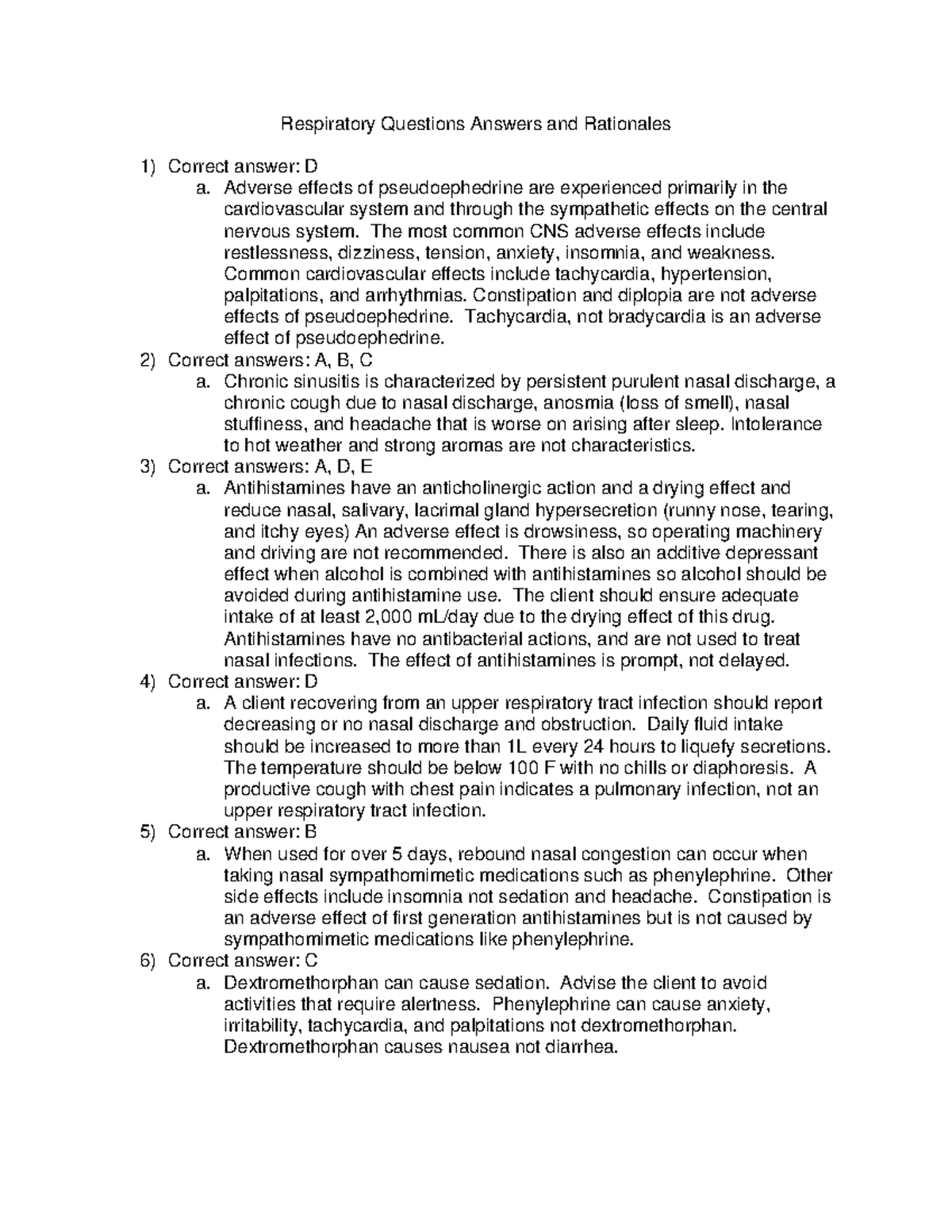 Respiratoryquestionsanswersandrationalesspring 2021 - Respiratory ...