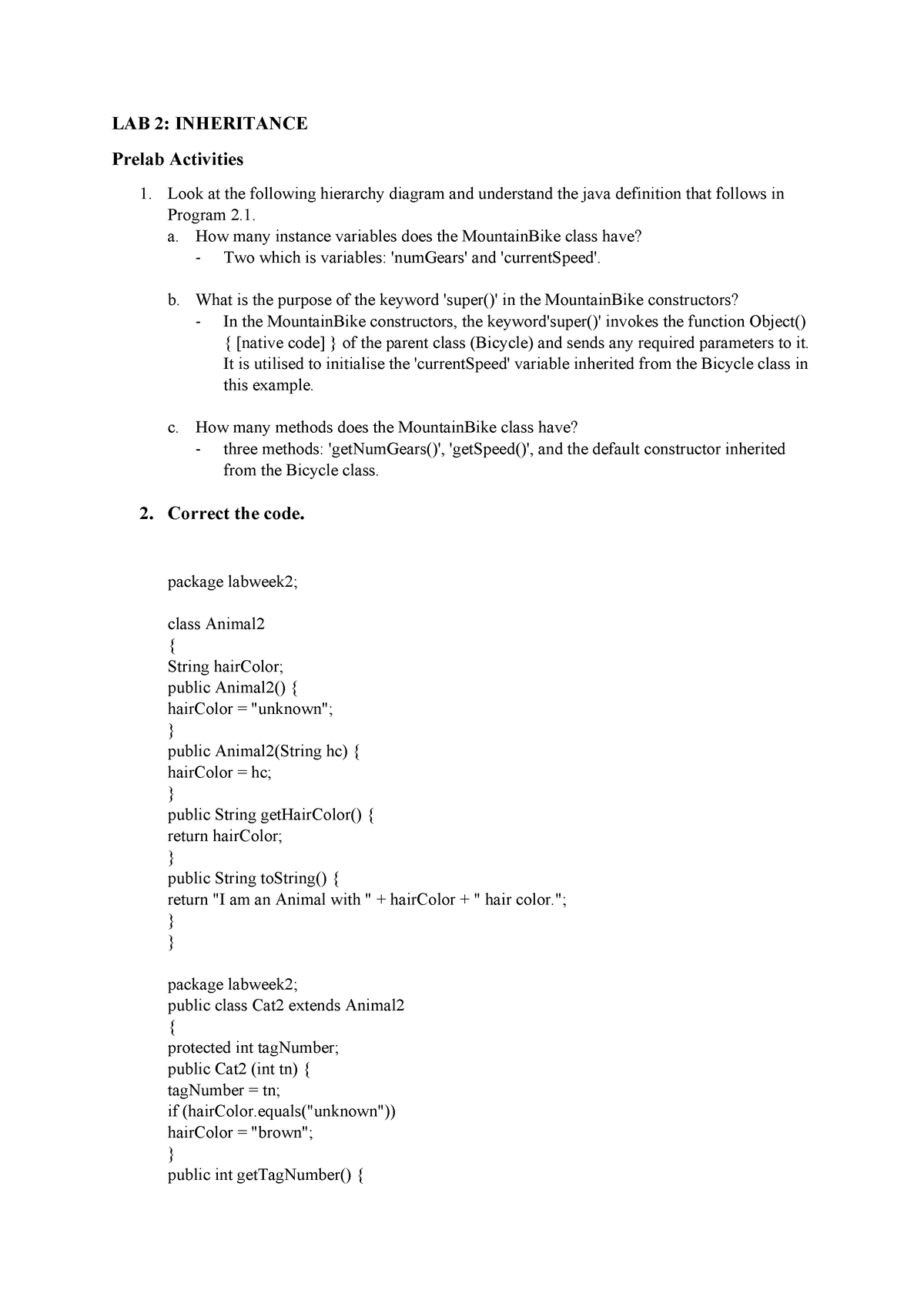 Prelab+Lab Week 2 - LAB - LAB 2: INHERITANCE Prelab Activities Look At ...