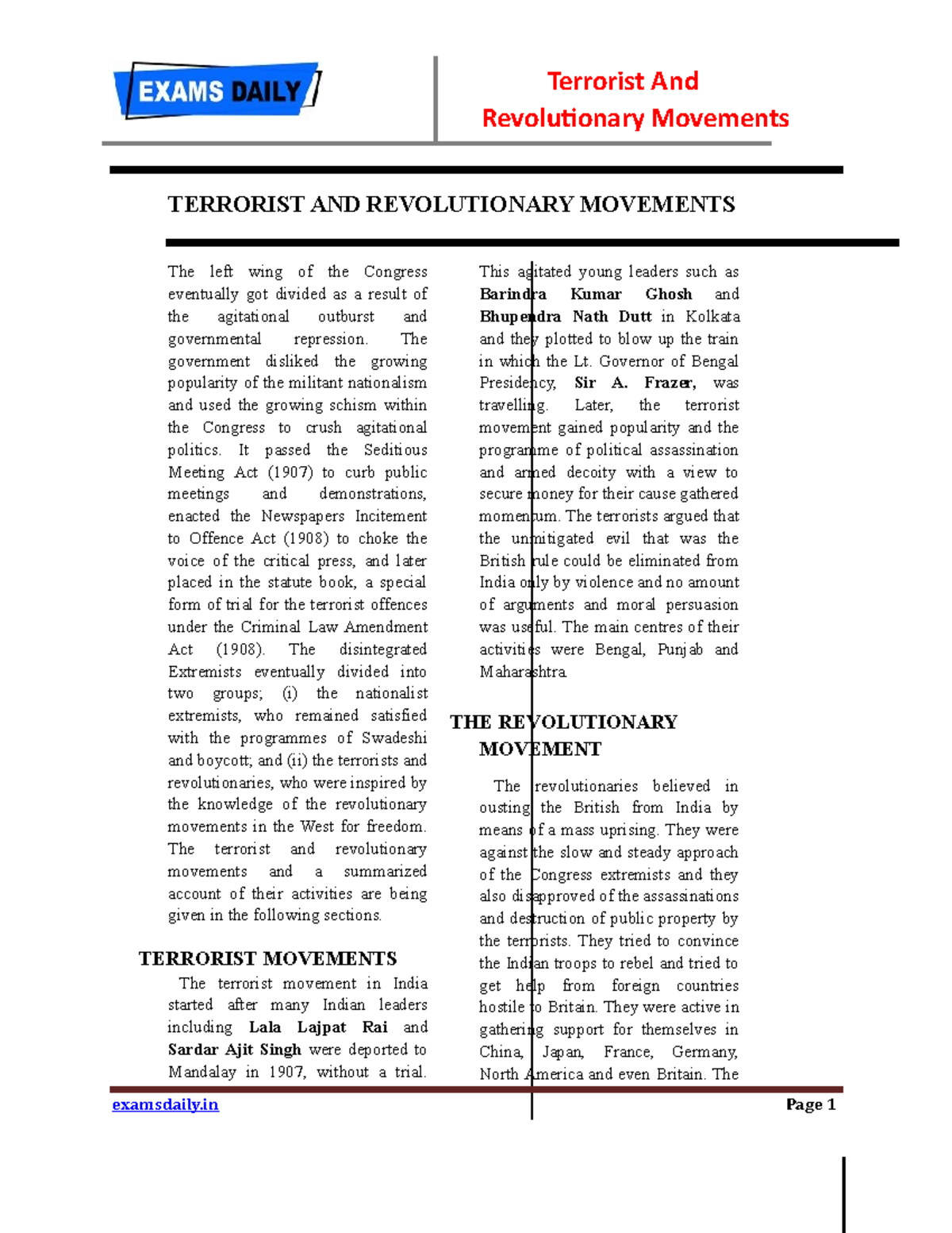 Terrorist AND Revolutionary Movements Revolutionary Movements