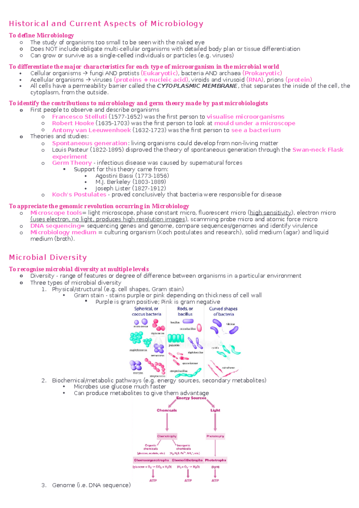 GM Summary - Historical and Current Aspects of Microbiology To define ...