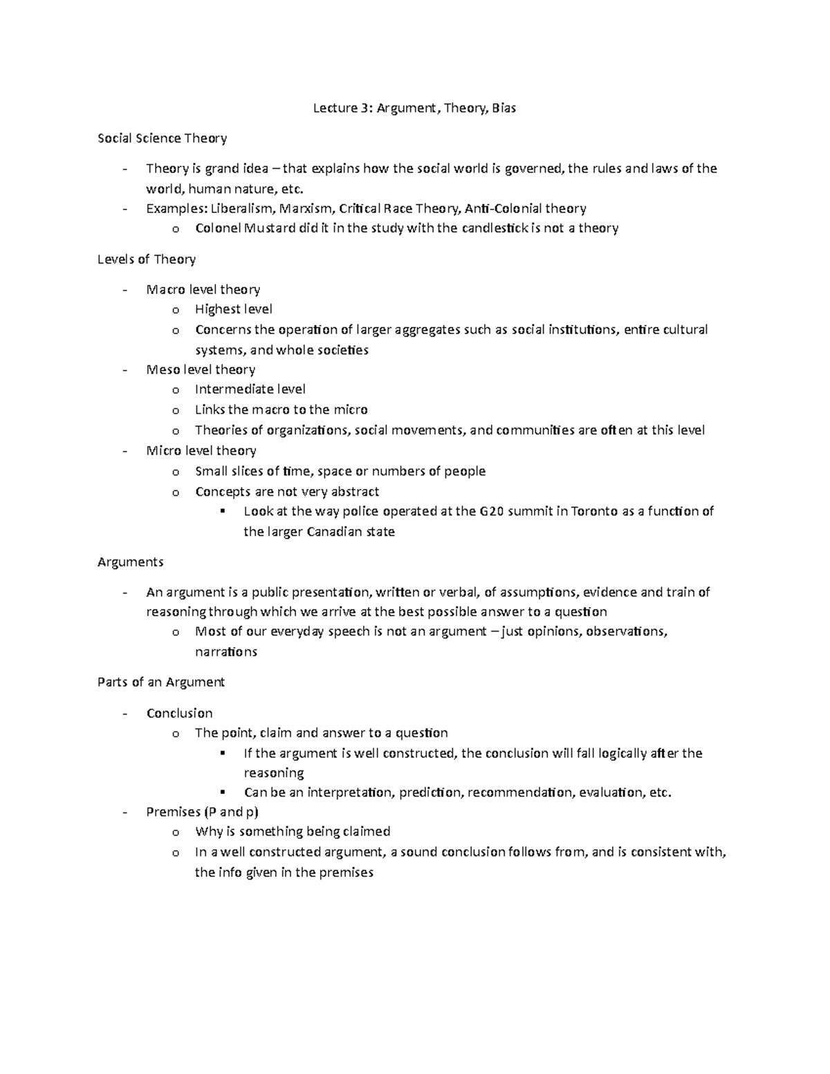 Lecture 3 - Argument, Theory & Bias - Lecture 3: Argument, Theory, Bias ...