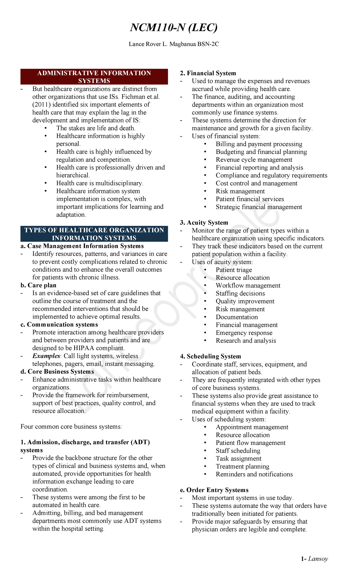 NCM110N LEC Midterm Reviewer - Lance Rover L. Magbanua BSN-2C ...