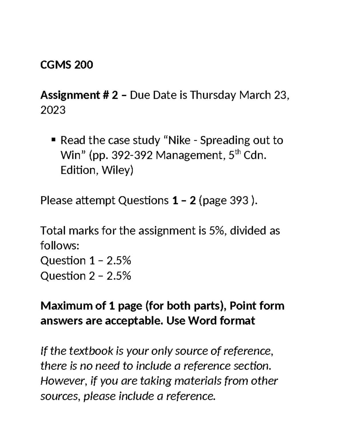 Mini Assignment#2 Annoucement Chang - CGMS 200 Assignment # 2 – Due ...