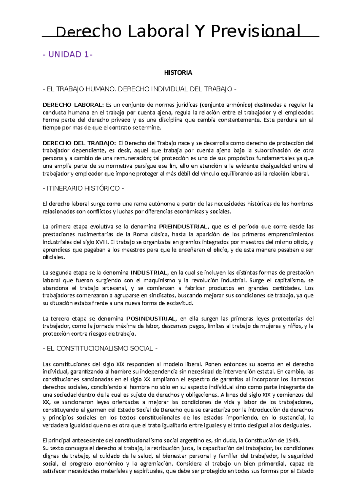 Unidad 1 - Derecho Laboral Y Previsional - UNLaM - Studocu