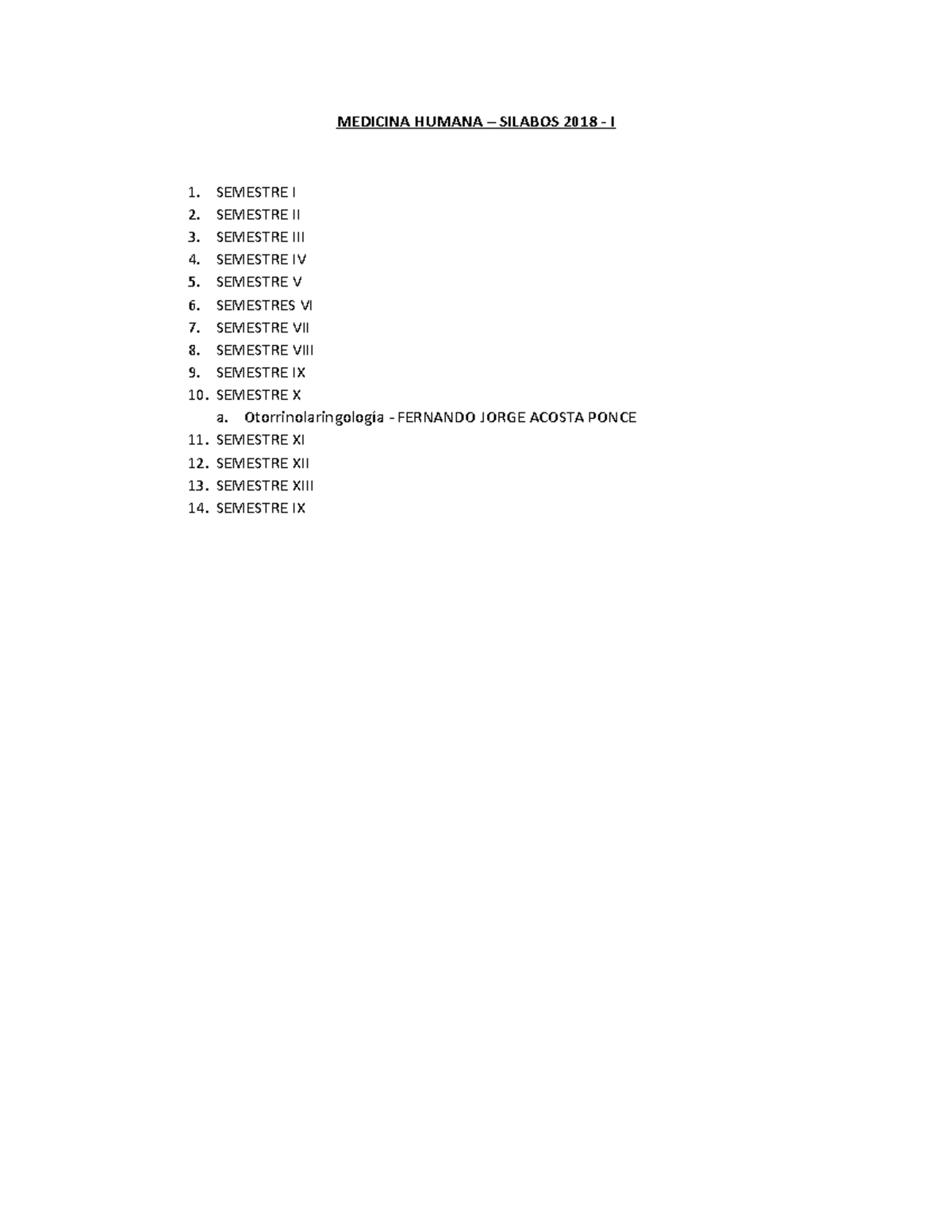 Lista DE Silabos - MEDICINA HUMANA – SILABOS 2018 - I 1. SEMESTRE I 2