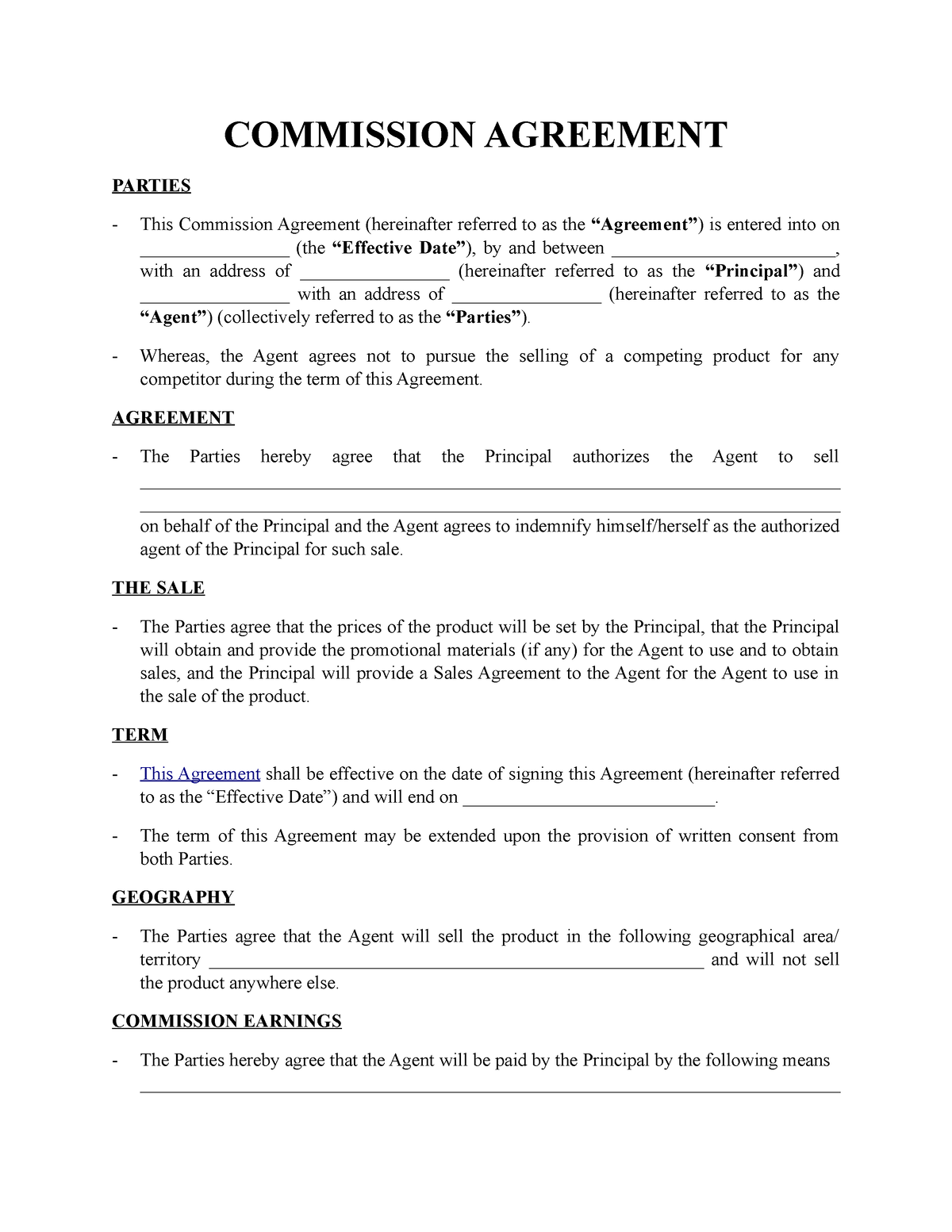 Commission Agreement Template Signaturely - COMMISSION AGREEMENT ...