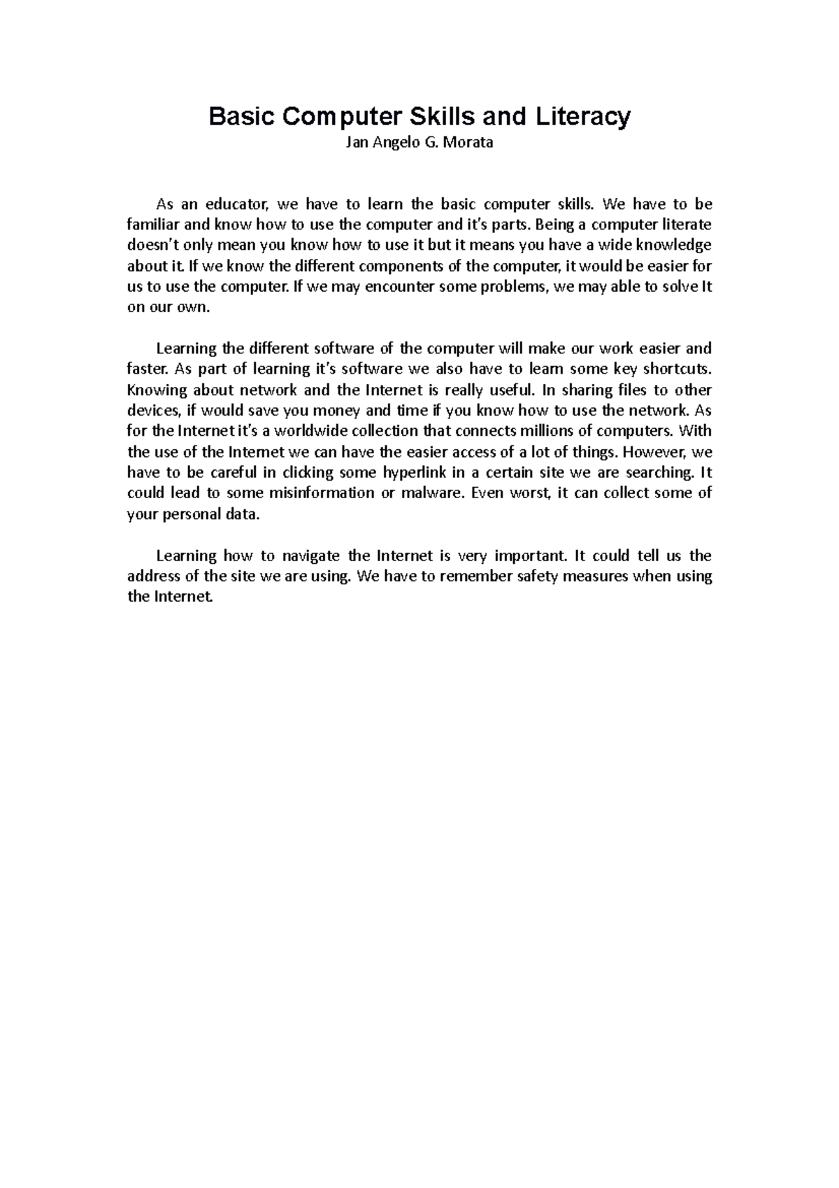 Basic Computer Skills and Literacy - Morata As an educator, we have to ...