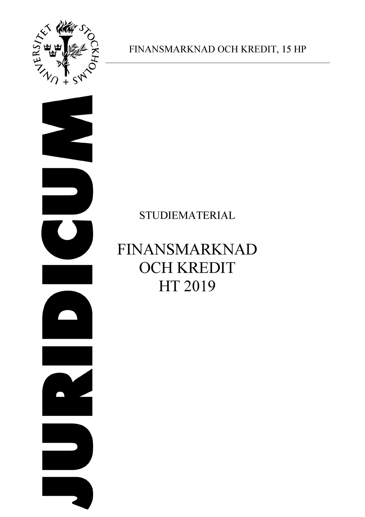 Studiemateria I Specialkurs I Juristprogrammet, Finansmarknad Och ...