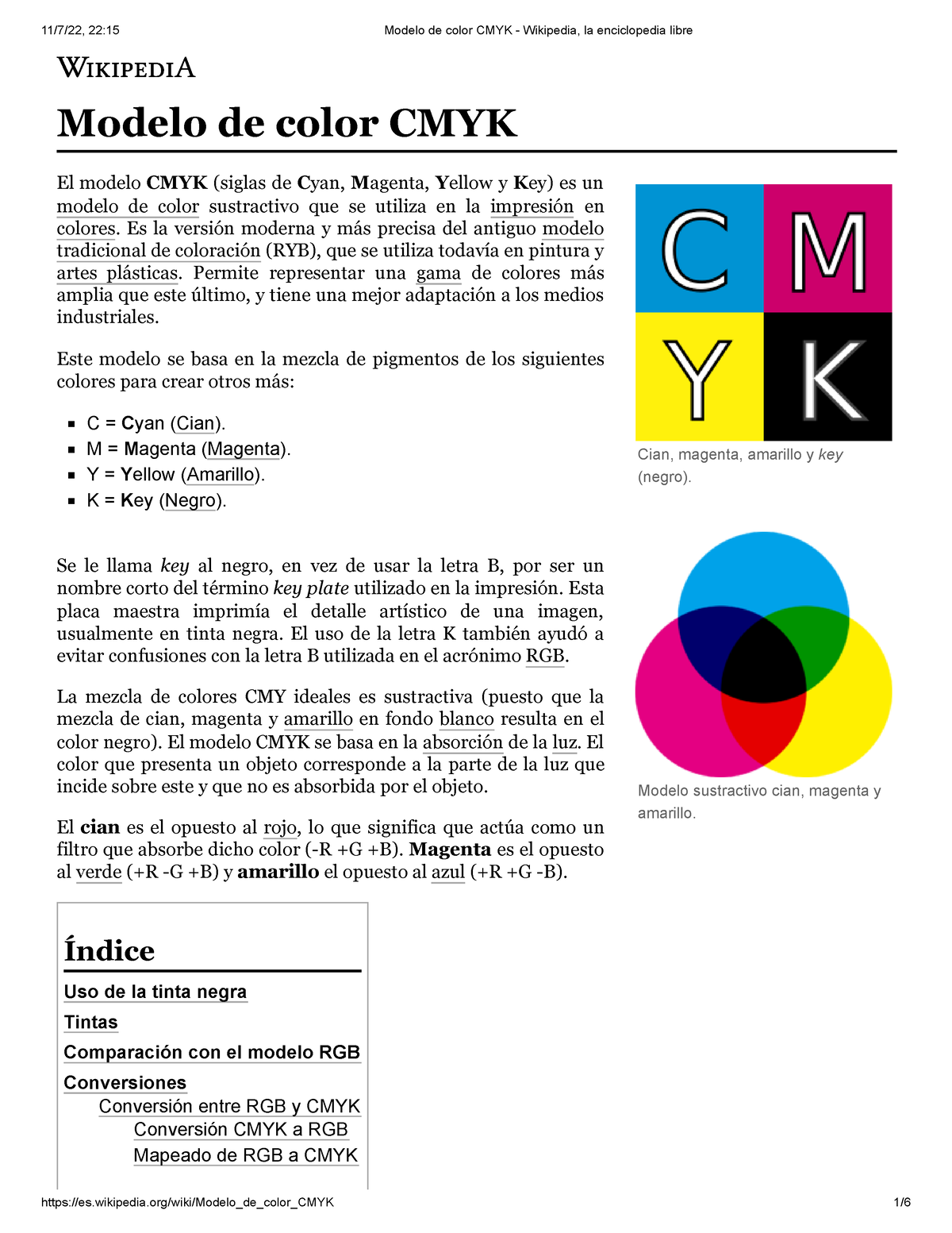 Modelo de color CMYK - Wikipedia, la enciclopedia libre - Cian, magenta,  amarillo y key (negro). - Studocu
