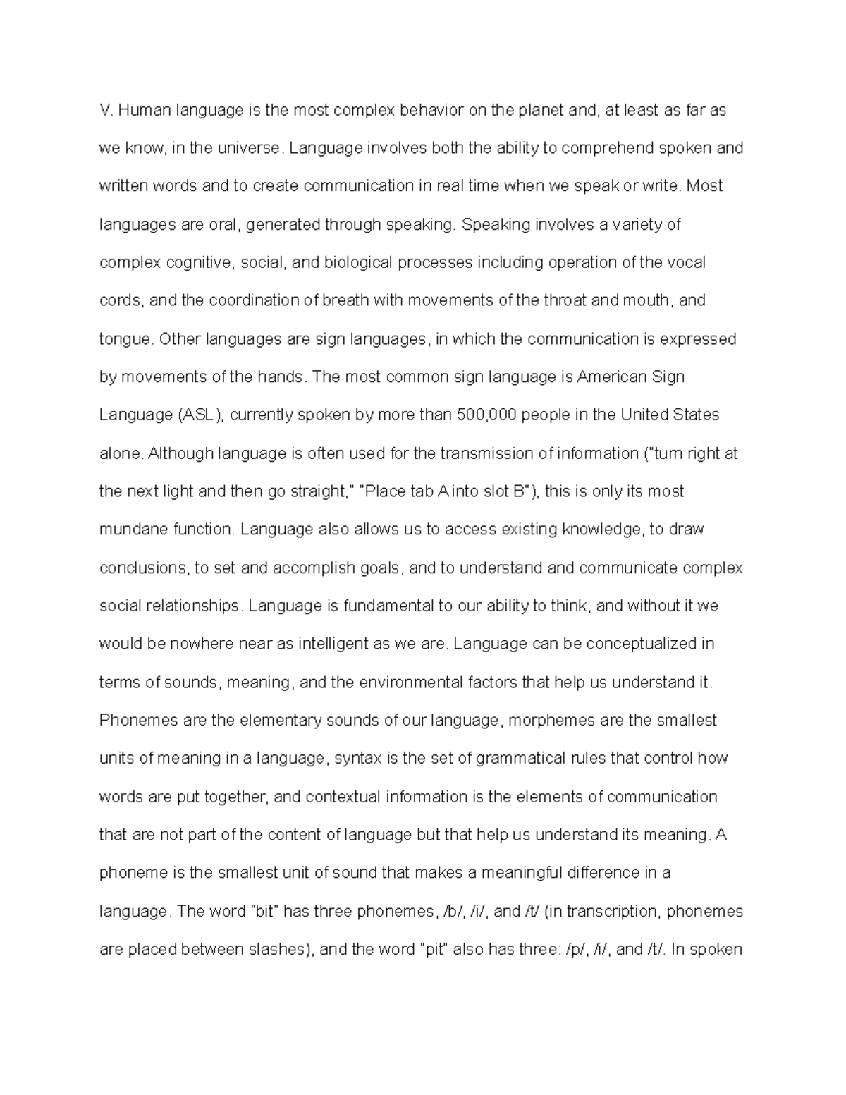 Psychology 28 V Human Language Is The Most Complex Behavior On The
