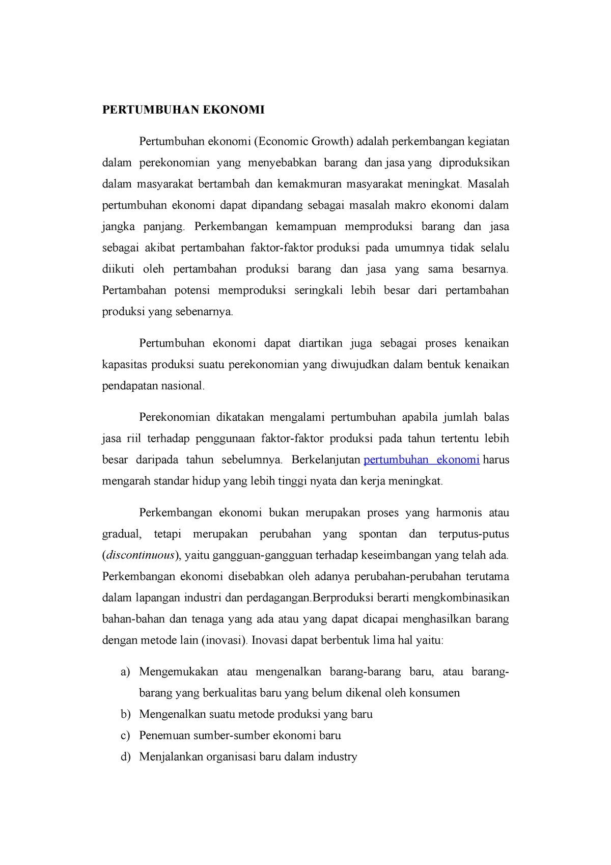 contoh essay pertumbuhan ekonomi