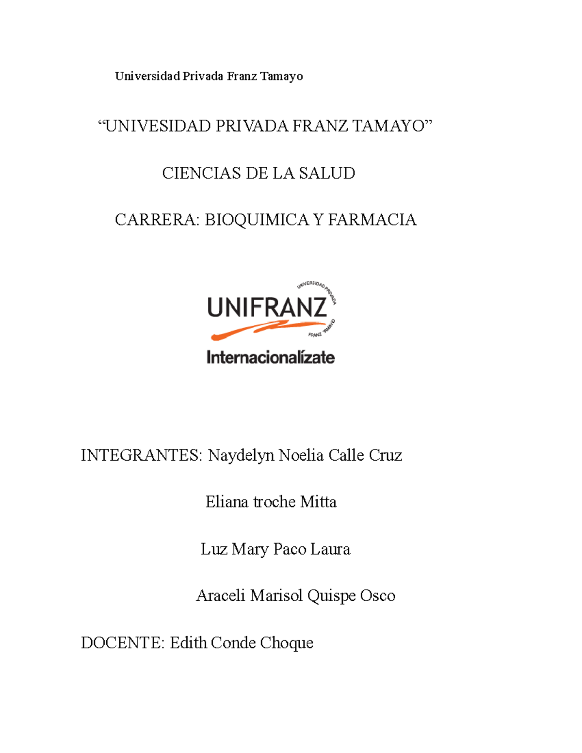 Infome De Osmosis De Biologia Universidad Privada Franz Tamayo