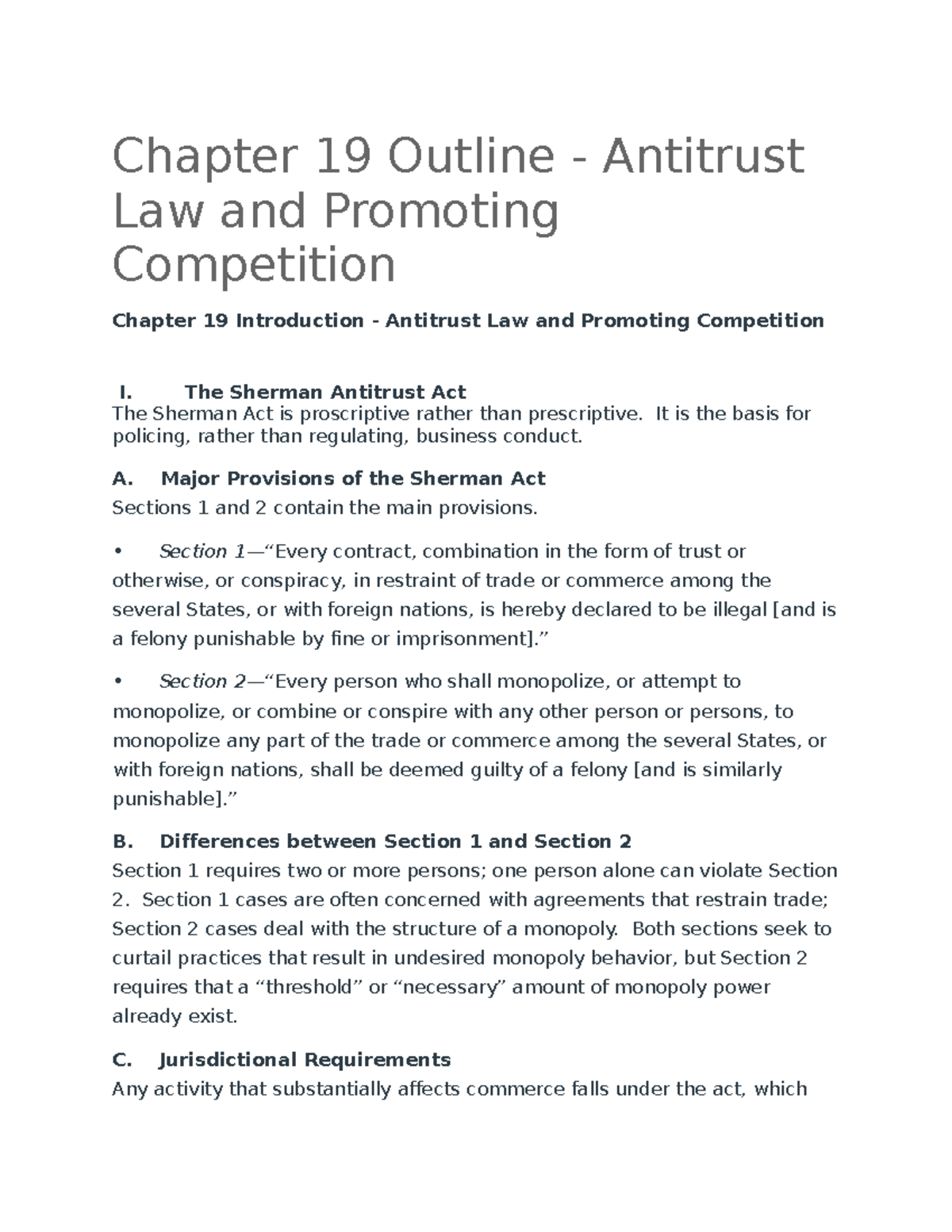 Chapter 19 Introduction Antitrust Law and Promoting Competition The