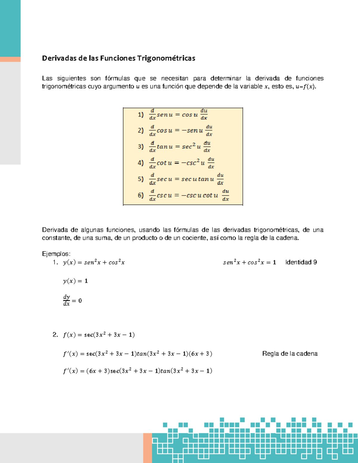 Derivadas de las Funciones Trigonométricas Derivadas de las Funciones