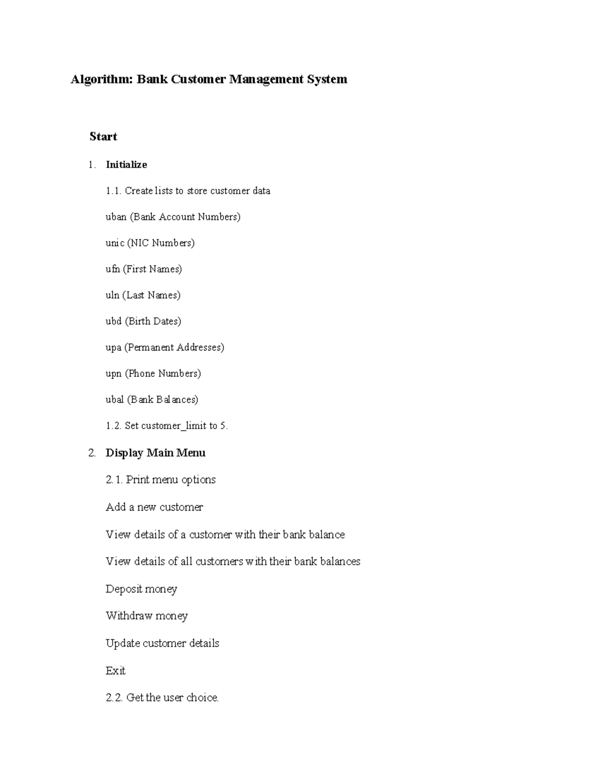 Algorithm cw - GOOD BN - Algorithm: Bank Customer Management System ...