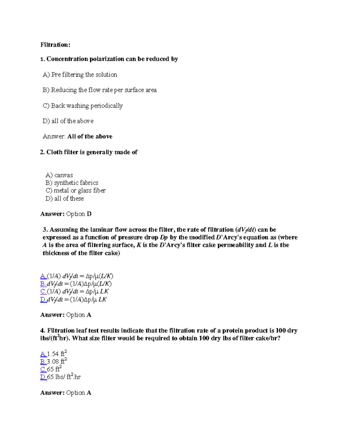 Filtration Multiple choice Question Filtration 1. Concentration