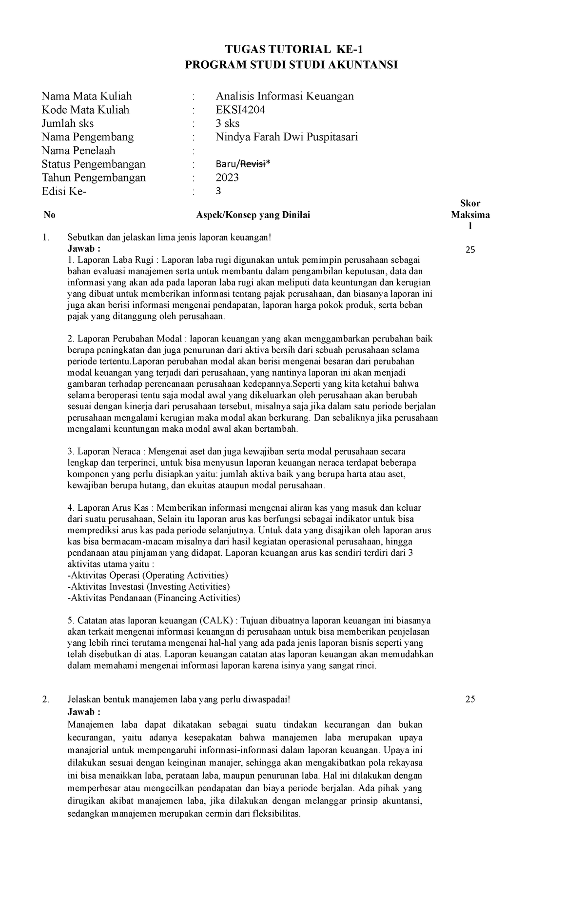 Soal Tugas I TUGAS TUTORIAL KE-1 PROGRAM STUDI AKUNTANSI - TUGAS ...