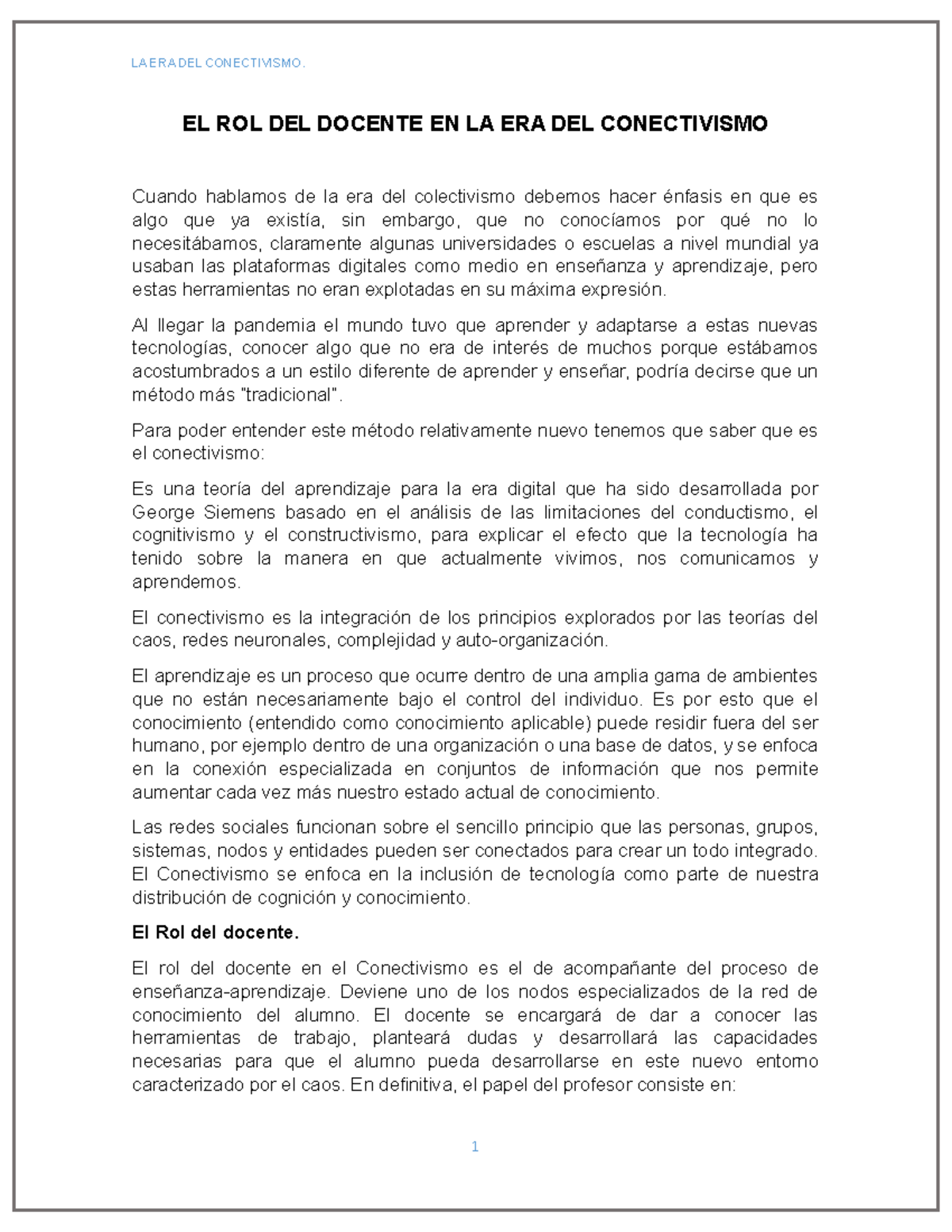 EL ROL DEL Docente EN LA ERA DEL Conectivismo - LA ERA DEL CONECTIVISMO ...