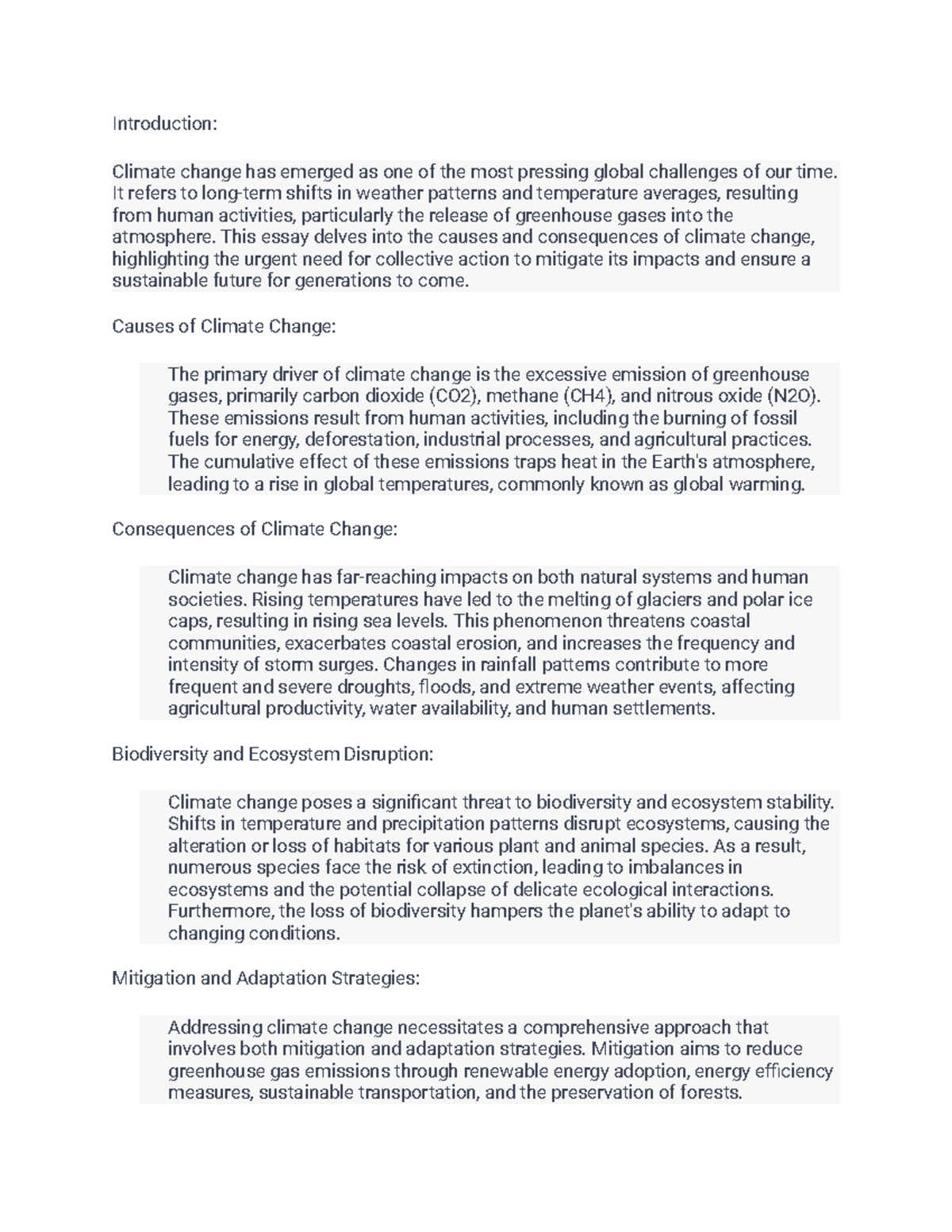 Climate Change Essay - Introduction: Climate change has emerged as one ...