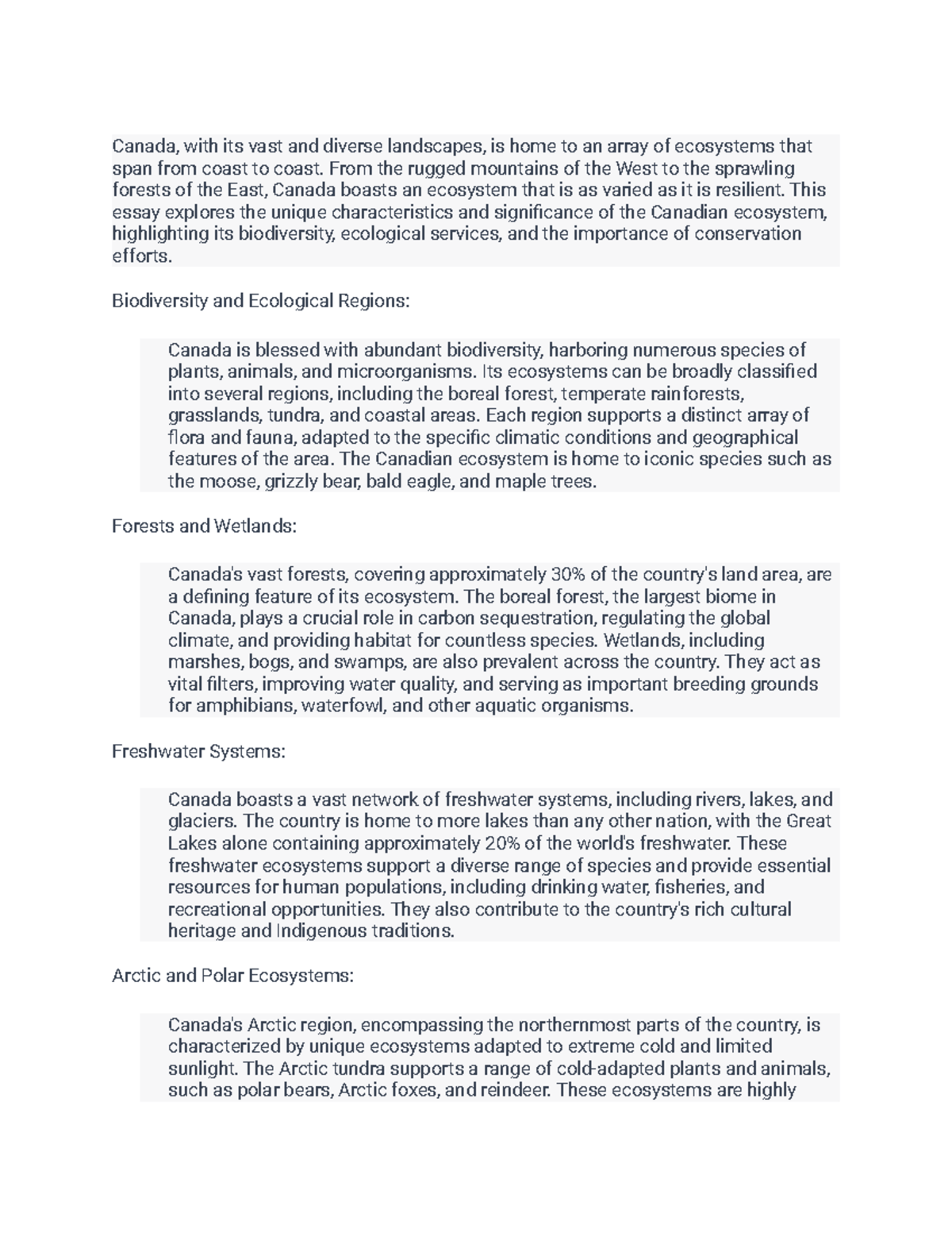 Canadian ecosystem essay - Canada, with its vast and diverse landscapes ...
