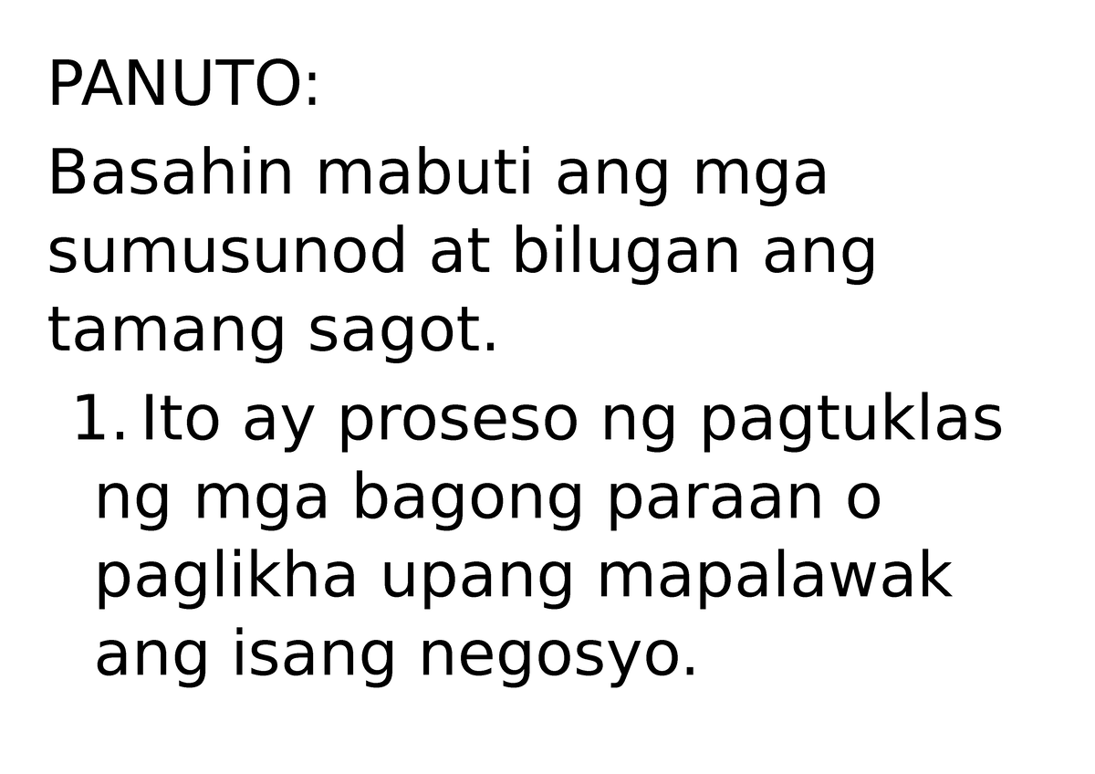 EPP QUIZ - Practice Test - PANUTO: Basahin Mabuti Ang Mga Sumusunod At ...