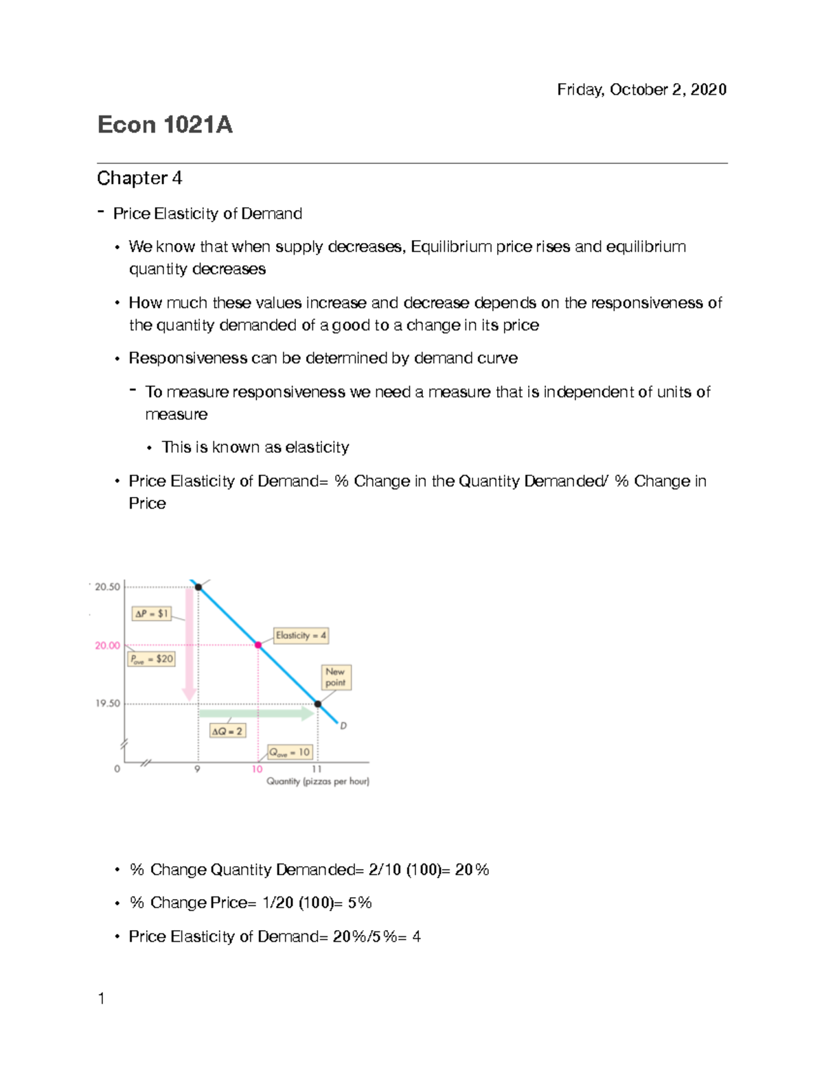 Chapter 4 Econ Notes PDF - Econ 1021A Chapter 4 - Price Elasticity Of ...