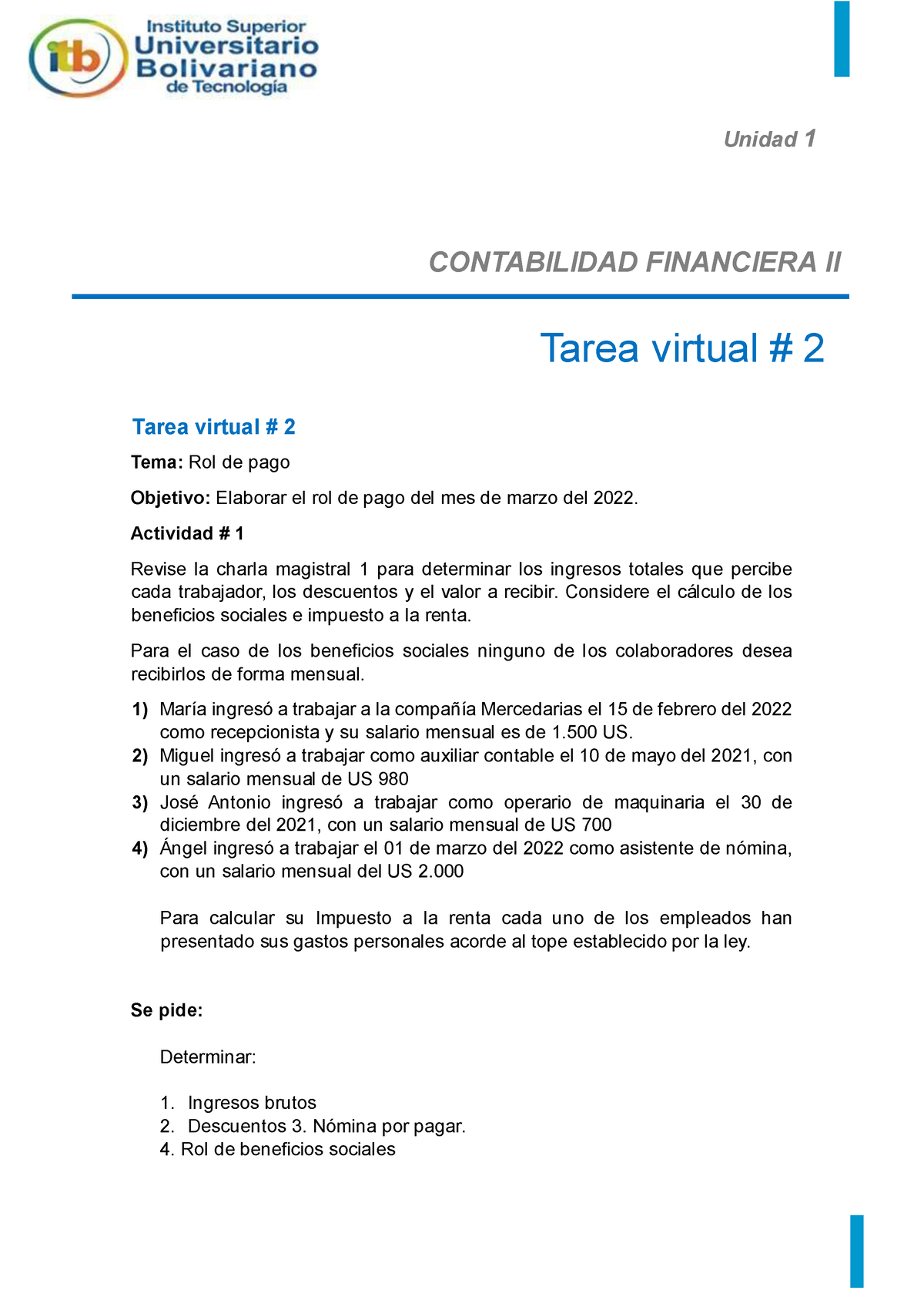 Tarea Virtual 2 Contbilidad Financiera II - Unidad 1 CONTABILIDAD ...