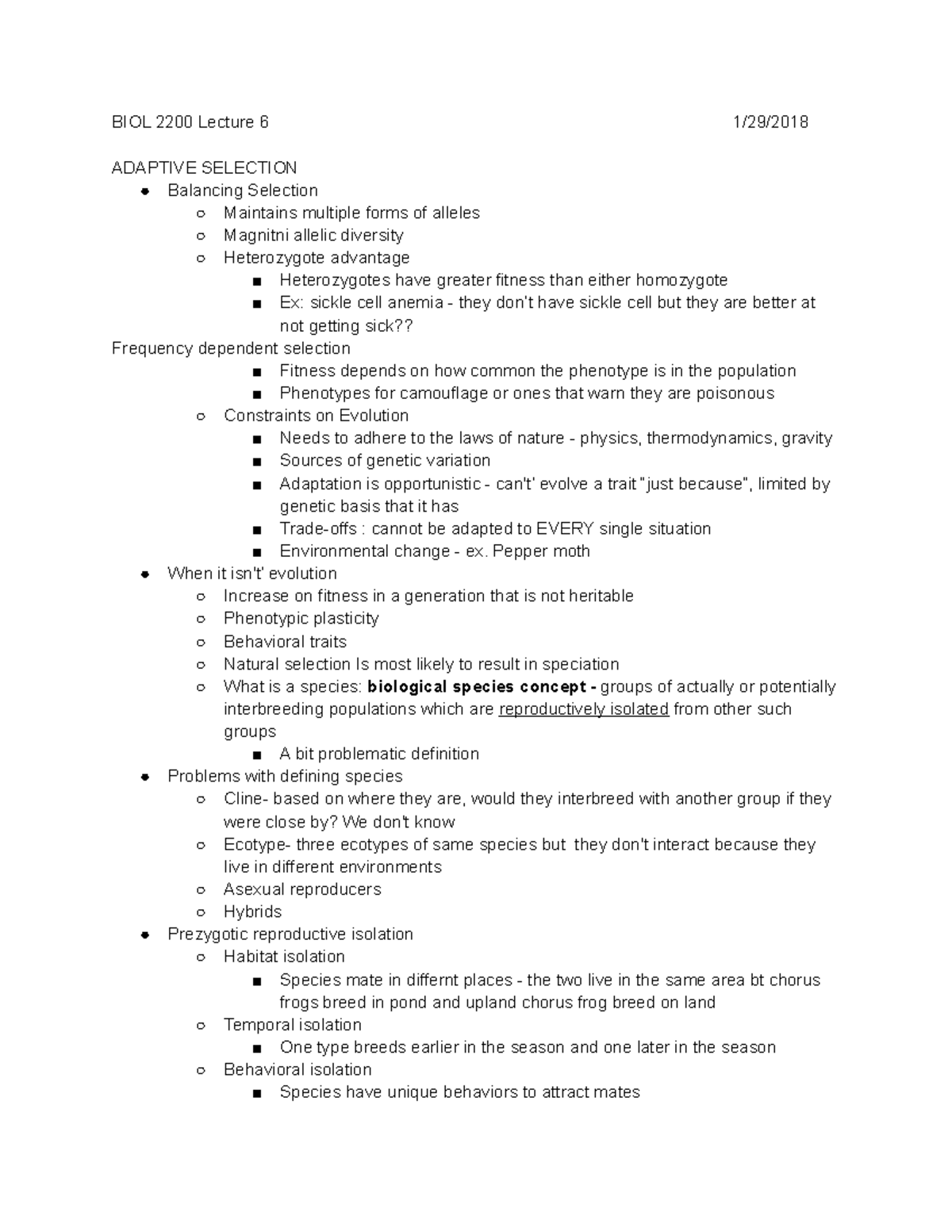 Biological Species Concept and Reproductive Isolation - BIOL 2200 ...