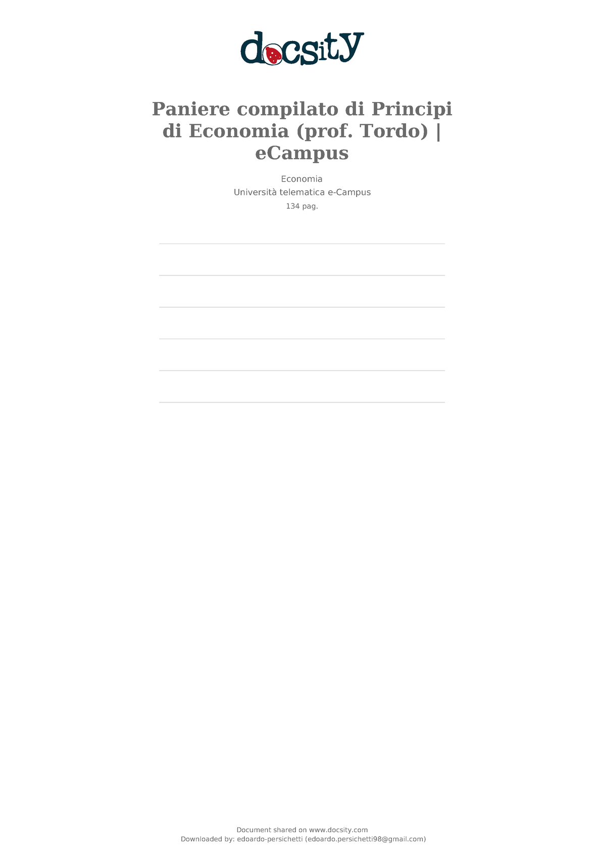 Paniere risposte esame 2 - Paniere compilato di Principi di Economia (prof.  Tordo)