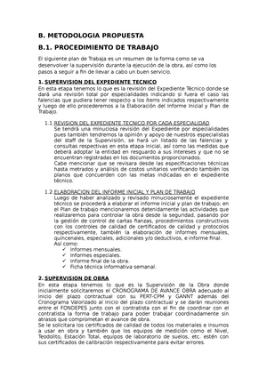 Metodologia para consultorias(supervision de obras) - B. METODOLOGIA  PROPUESTA B. PROCEDIMIENTO DE - Studocu