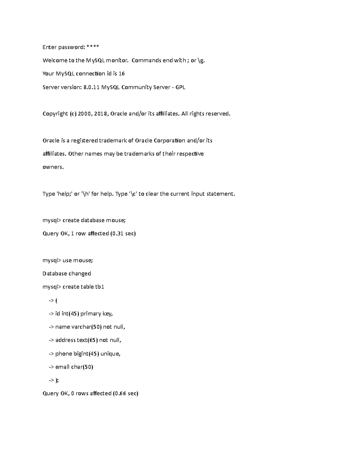 Mysql dml ddl enter password welcome to the mysql monitor