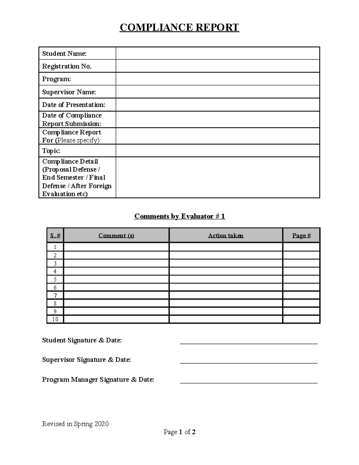 Compliance Report Format - COMPLIANCE REPORT Student Name: Registration ...