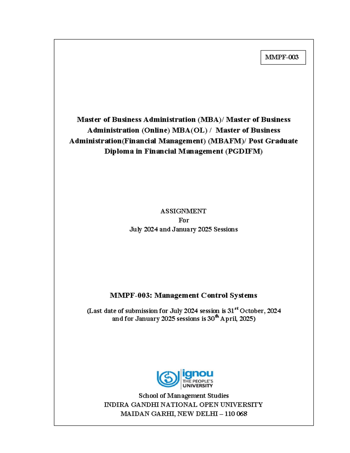 MMPF-003 - assignment - MS- Master of Business Administration (MBA ...