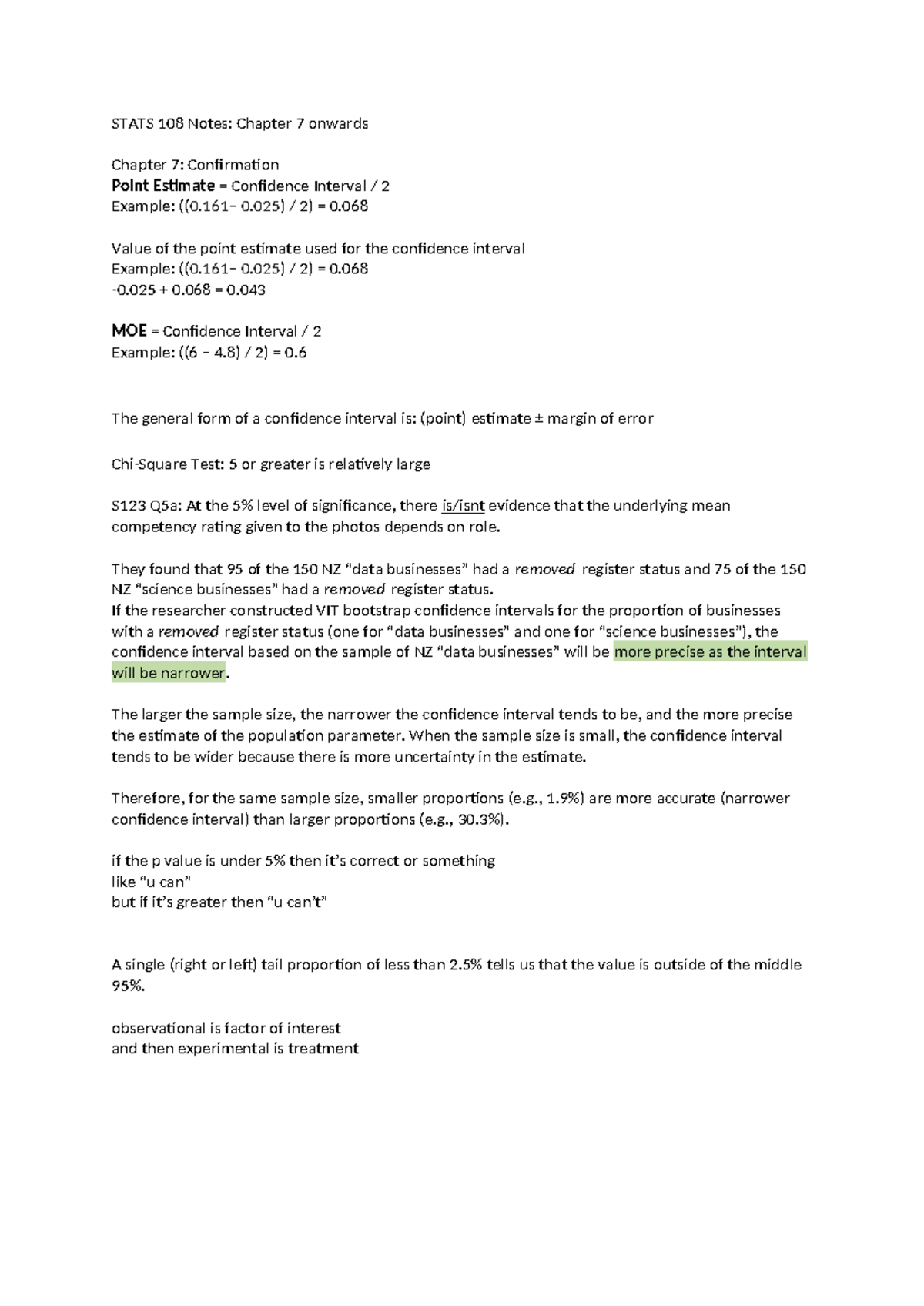 Stats 108 Notes Module 7 onwards - STATS 108 Notes: Chapter 7 onwards ...