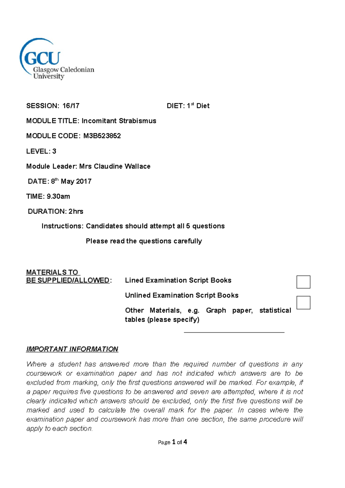 Diet1Incomstrabmay 17 - SESSION: 16/17 DIET: 1st Diet MODULE TITLE ...