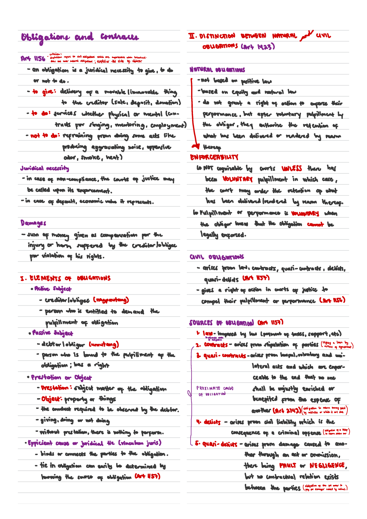 Oblicon-Notes - nice - Obligations andcontracts #. DISTINCTION BETWEEN ...