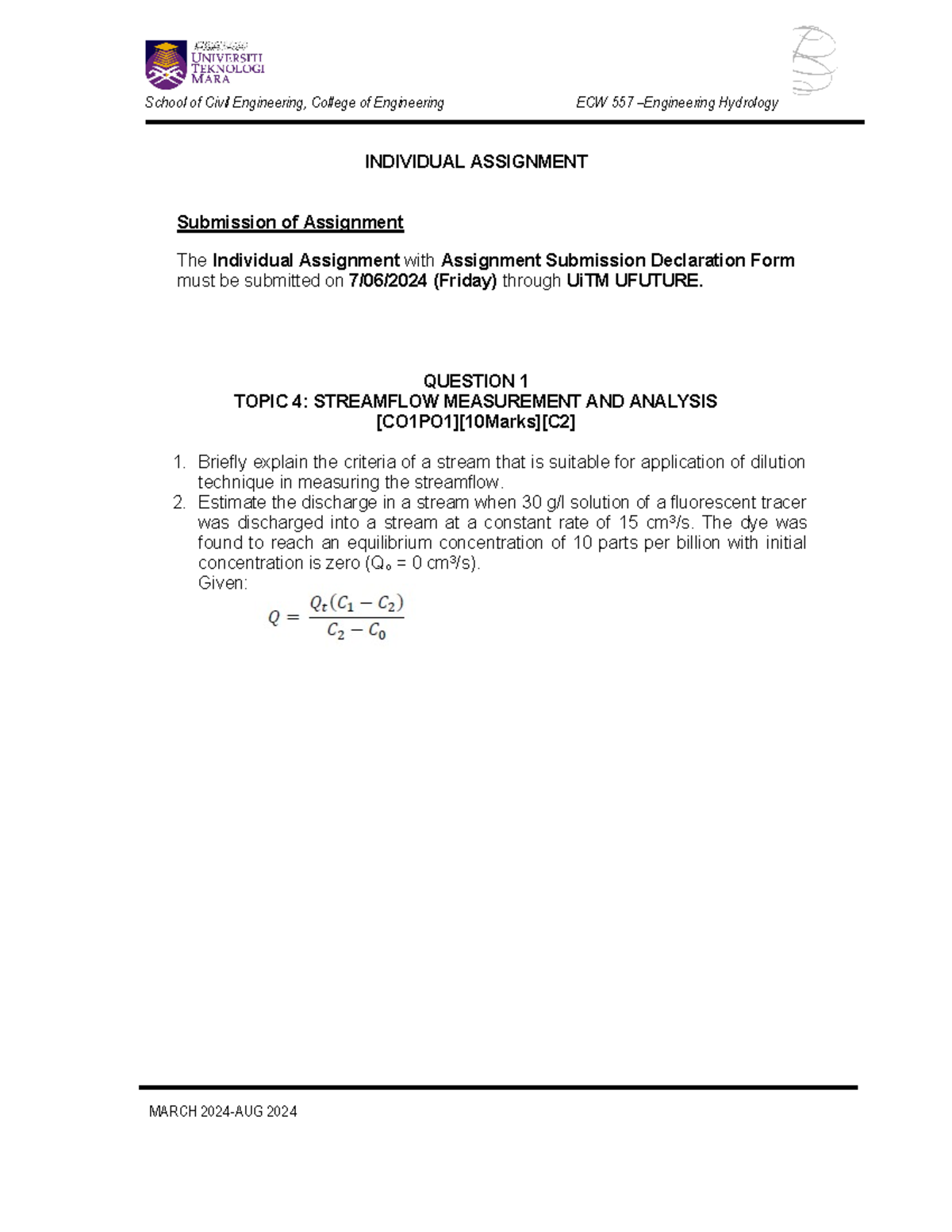 Individual Assignment ECW557 SEM March 2024 - School of Civil ...