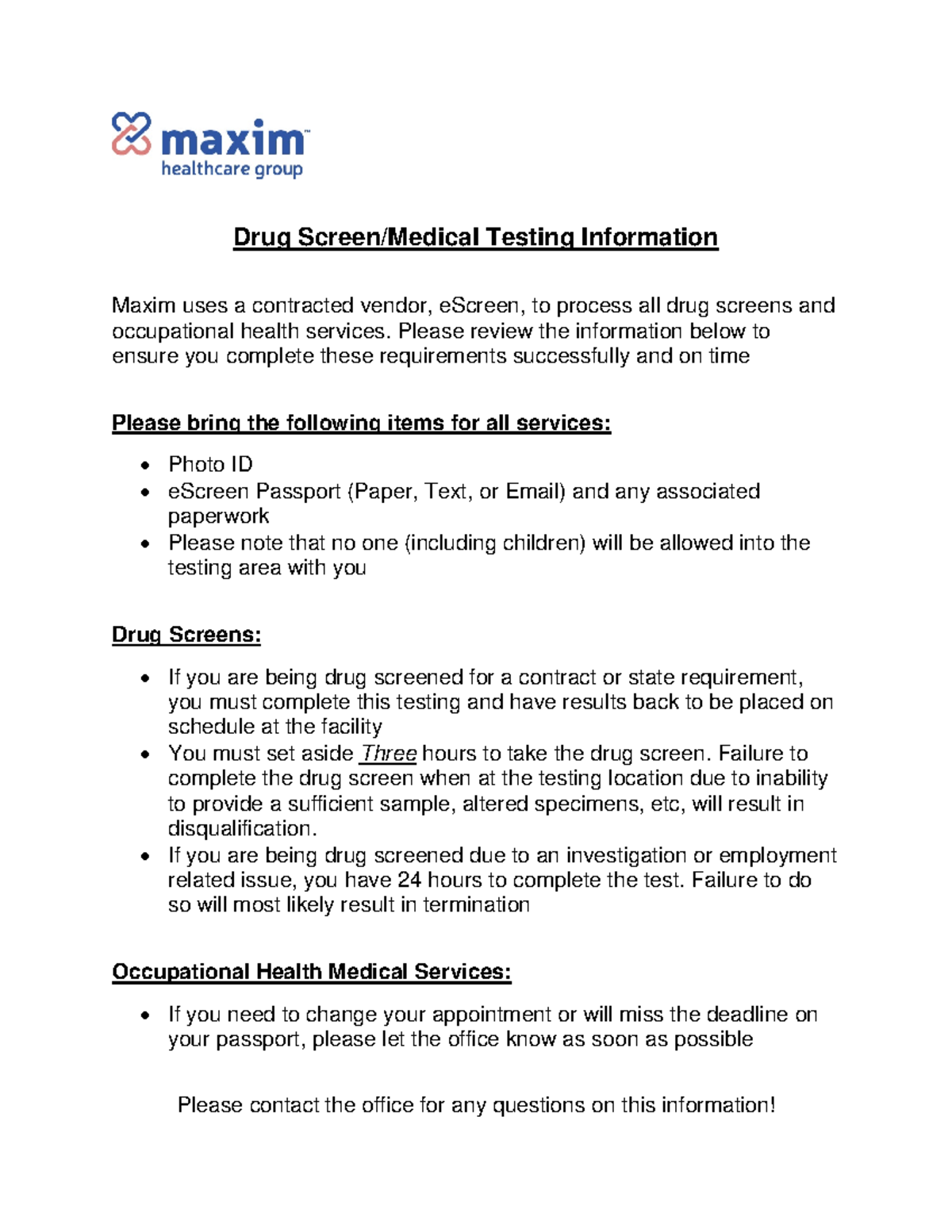 Drug Screen Policy (if Applicable) - Drug Screen/Medical Testing ...