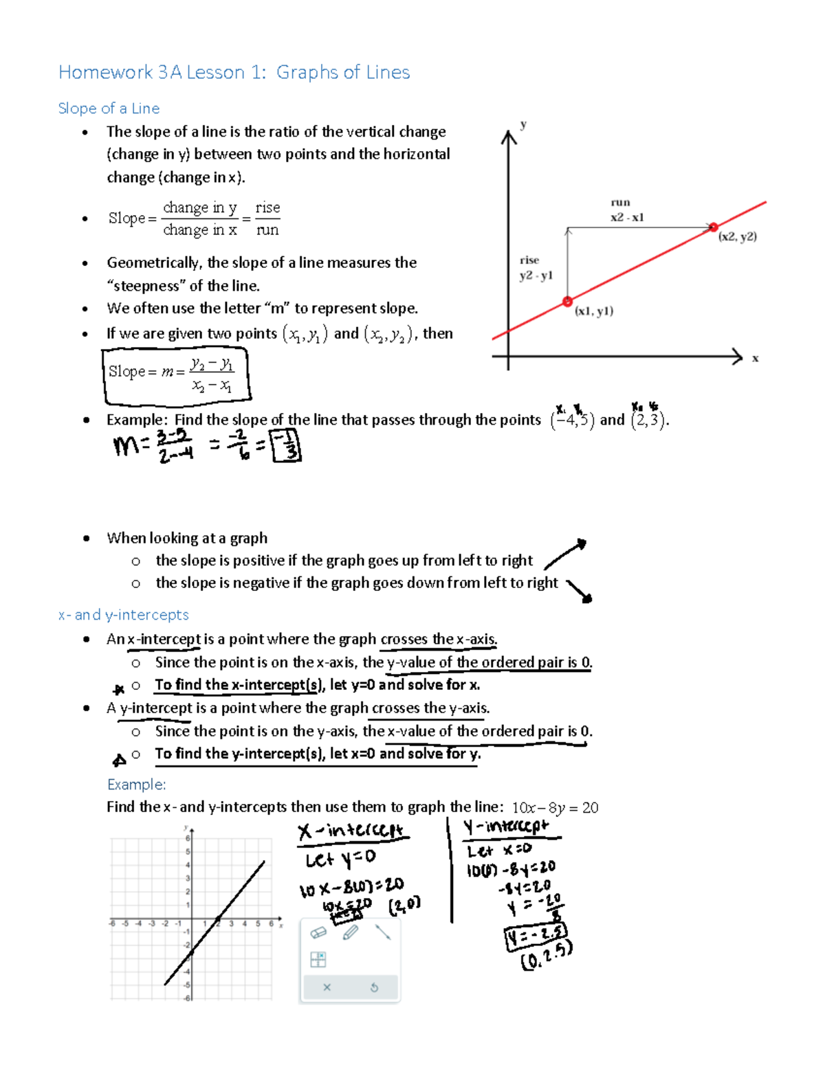 College Algebra HW 3 Notes - Homework 3A Lesson 1: Graphs of Lines ...