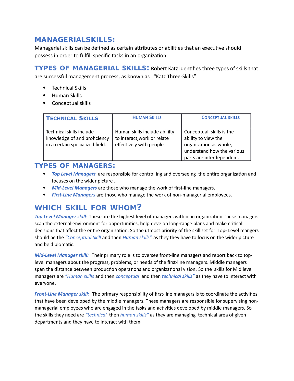 managerial skills assignment